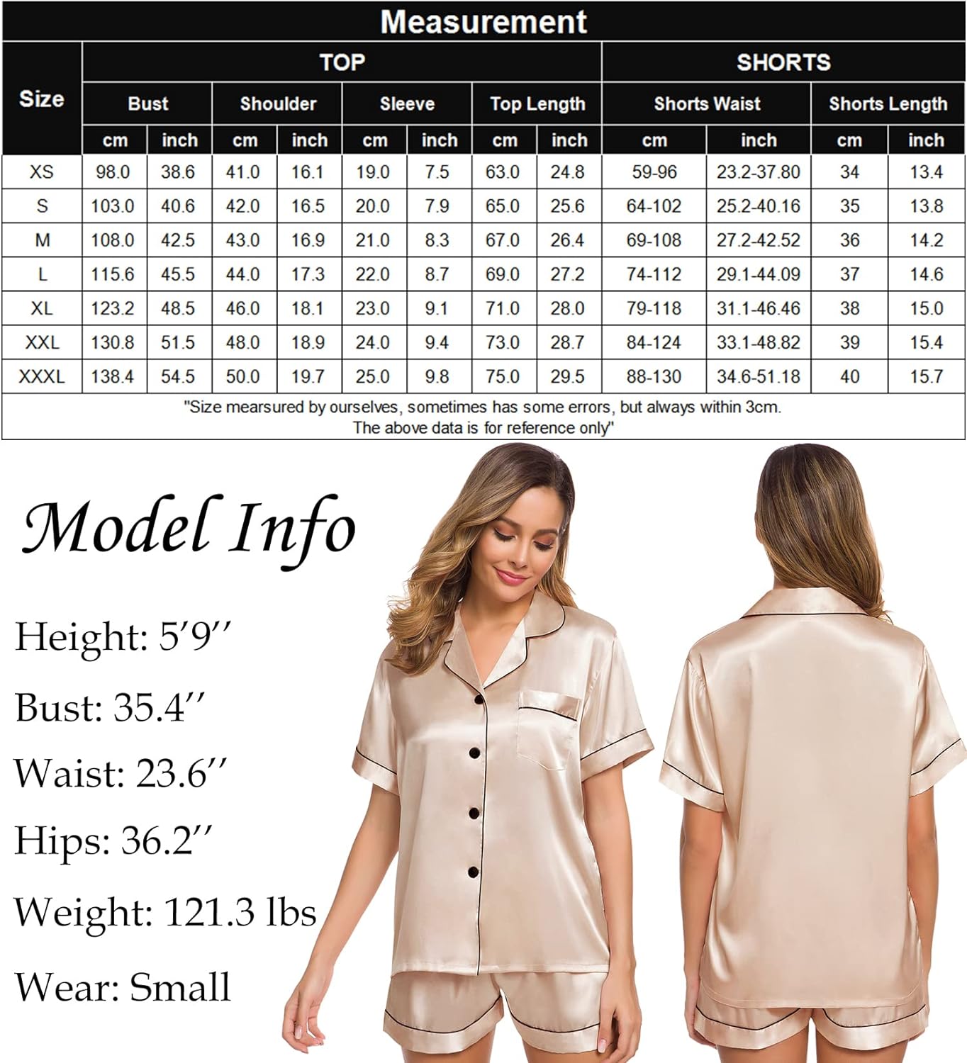 SWOMOG Womens Silk Satin Pajamas Set Two-piece Pj Sets Sleepwear Loungewear Button-Down Pj Sets