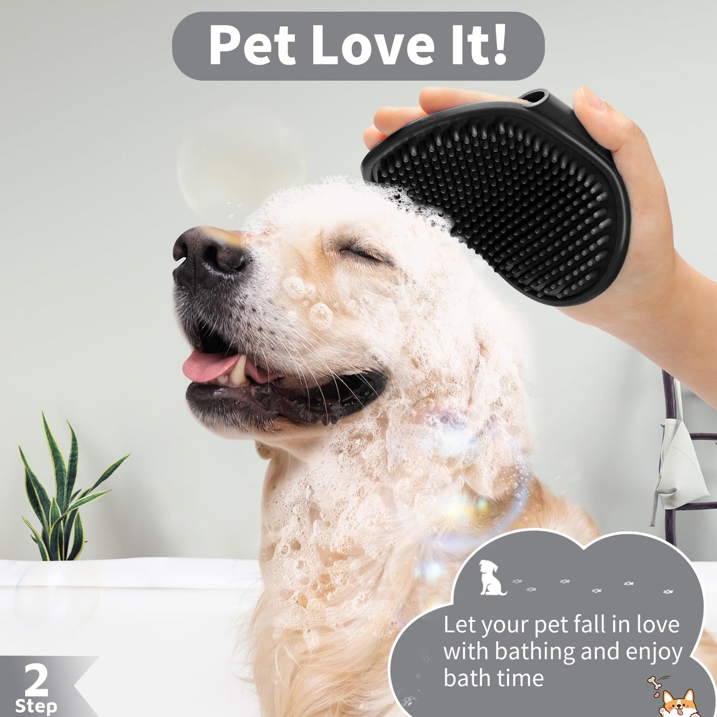 3PCS Dog Bath Brush | Dog Shampoo Brush | Dog Scrubber for Bath | Dog/Grooming/Washing Brush Scrubber with Adjustable Ring Handle for Short & Long Haired Dogs/Cats (Blue Blue White)