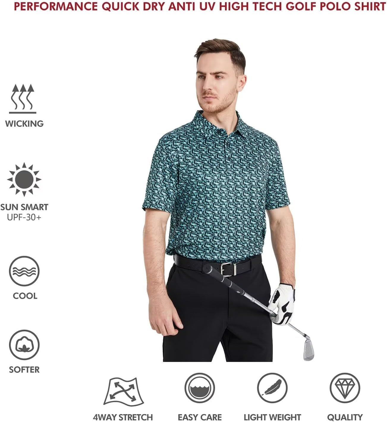 Men's Golf Polo Shirts Short Sleeve Striped Performance Moisture Wicking Dry Fit Golf Shirts for Men