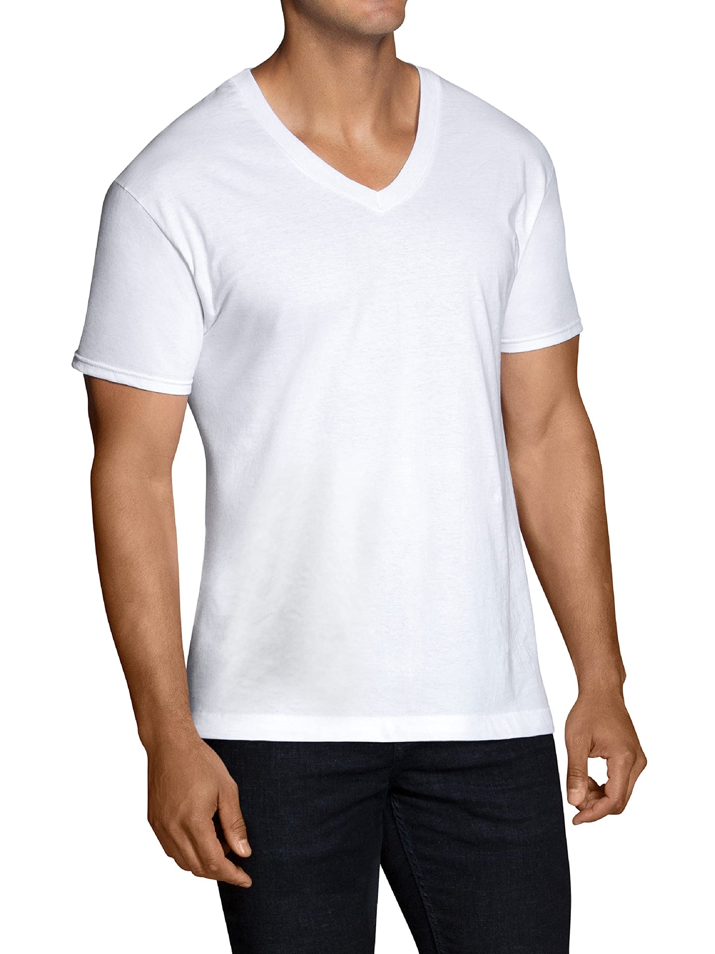 Fruit of the Loom Men's Eversoft Cotton Stay Tucked V-Neck T-Shirt