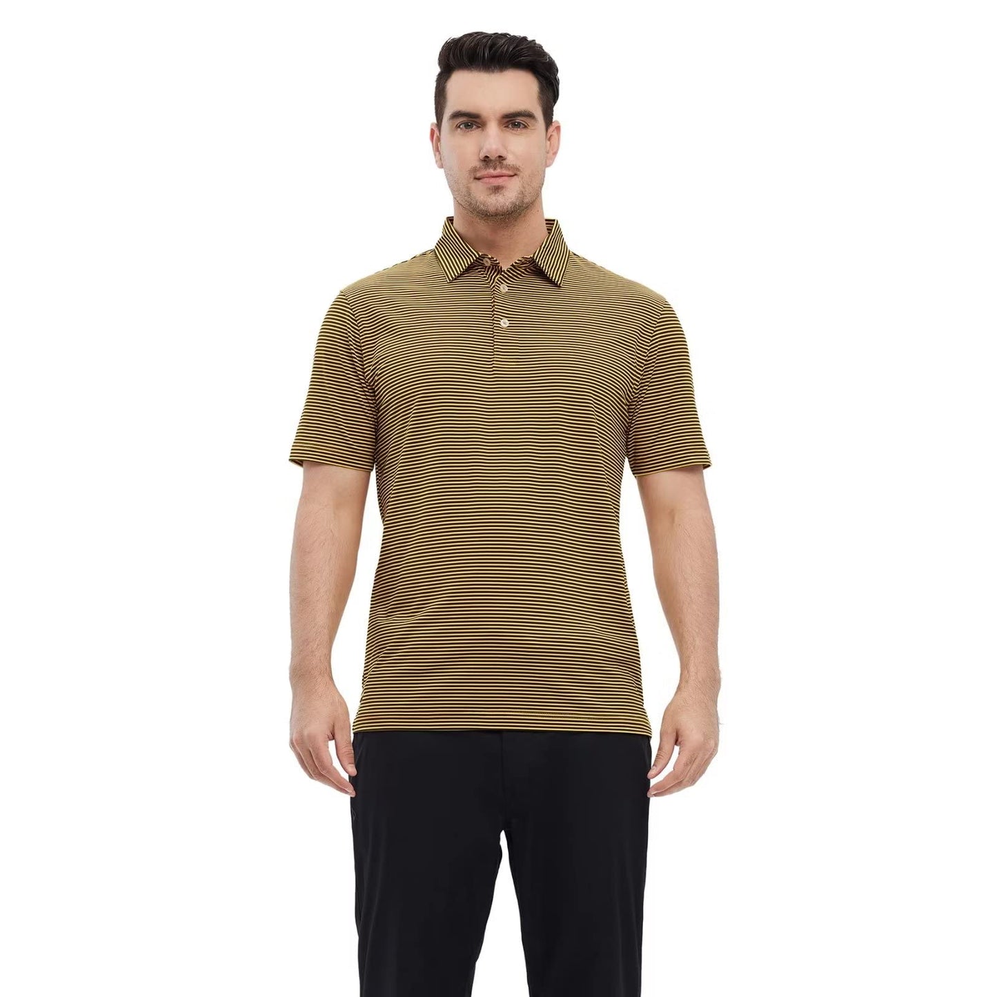 Men's Golf Polo Shirts Short Sleeve Striped Performance Moisture Wicking Dry Fit Golf Shirts for Men