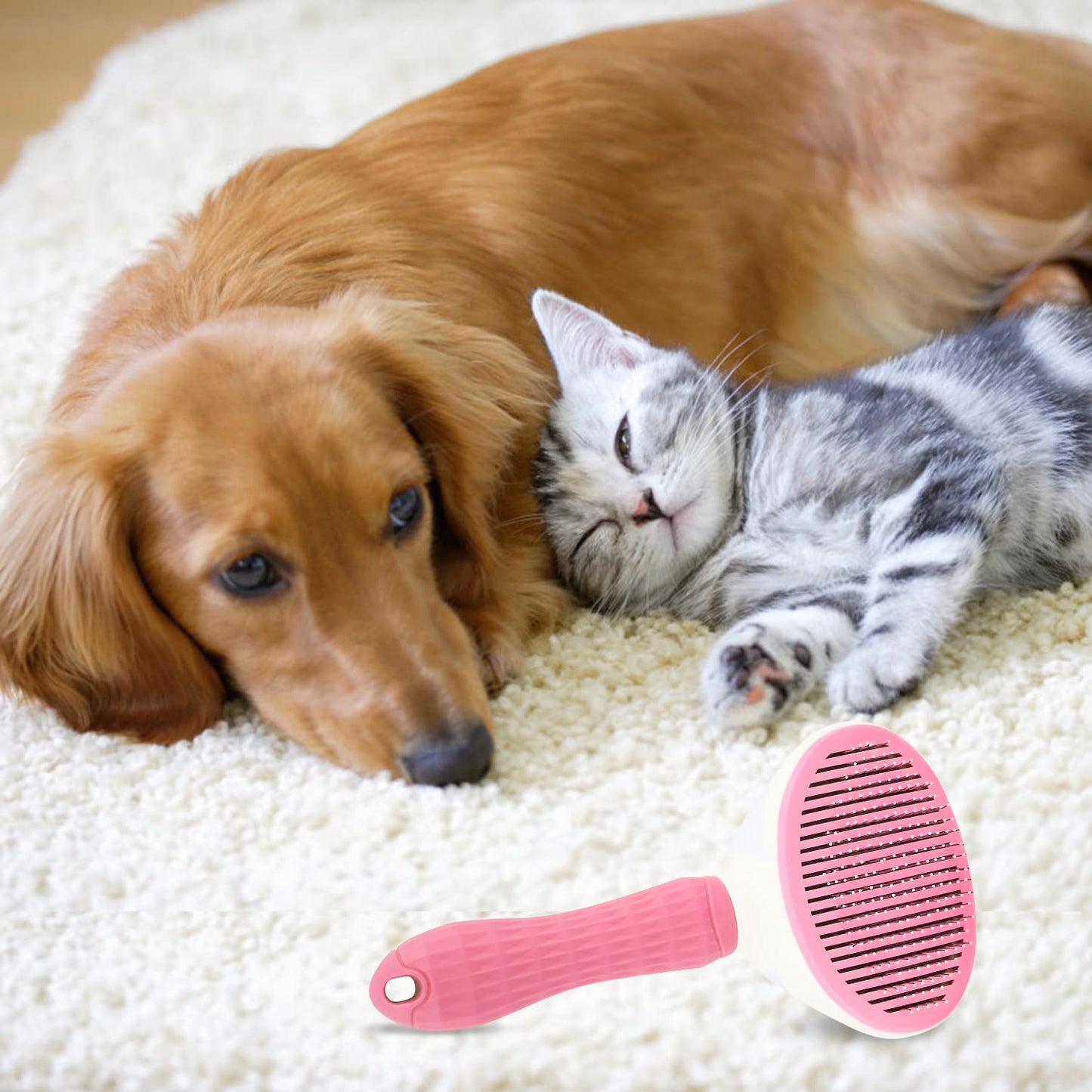 Depets Self Cleaning Slicker Brush, Dog Cat Bunny Pet Grooming Shedding Brush - Easy to Remove Loose Undercoat, Pet Massaging Tool Suitable for Pets with Long or Short Hair