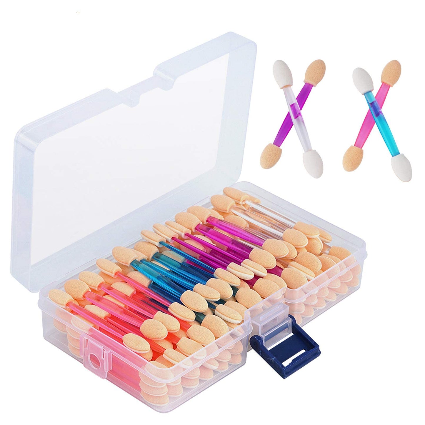 120PCS Disposable Dual Sides Eye Shadow Sponge Applicators with Container, 2.44' Length Eyeshadow Brushes Makeup Applicator