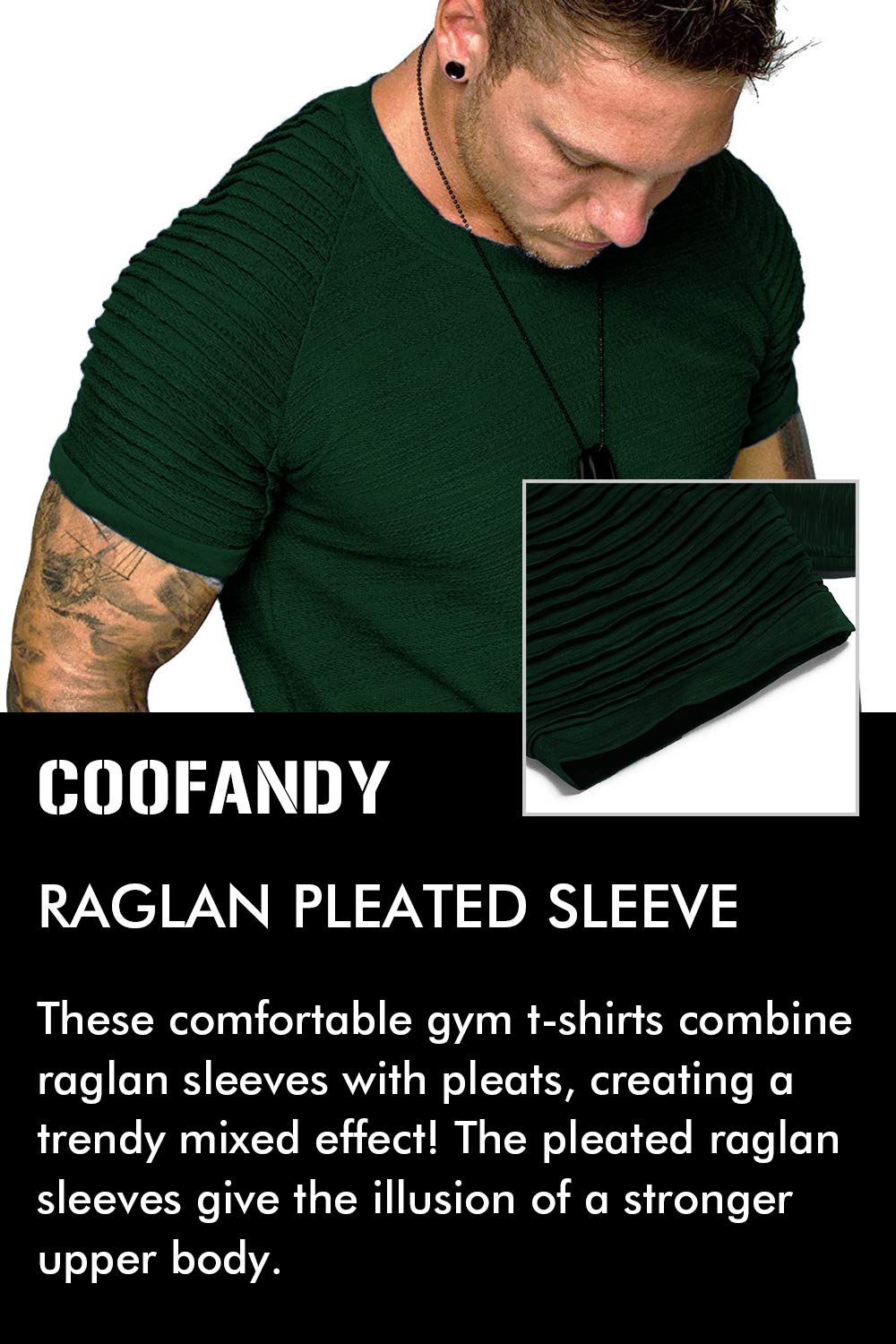 COOFANDY Men's Muscle T-Shirt Pleated Raglan Sleeve Bodybuilding Gym Tee Short Sleeve Fashion Workout Shirts Hipster Shirt