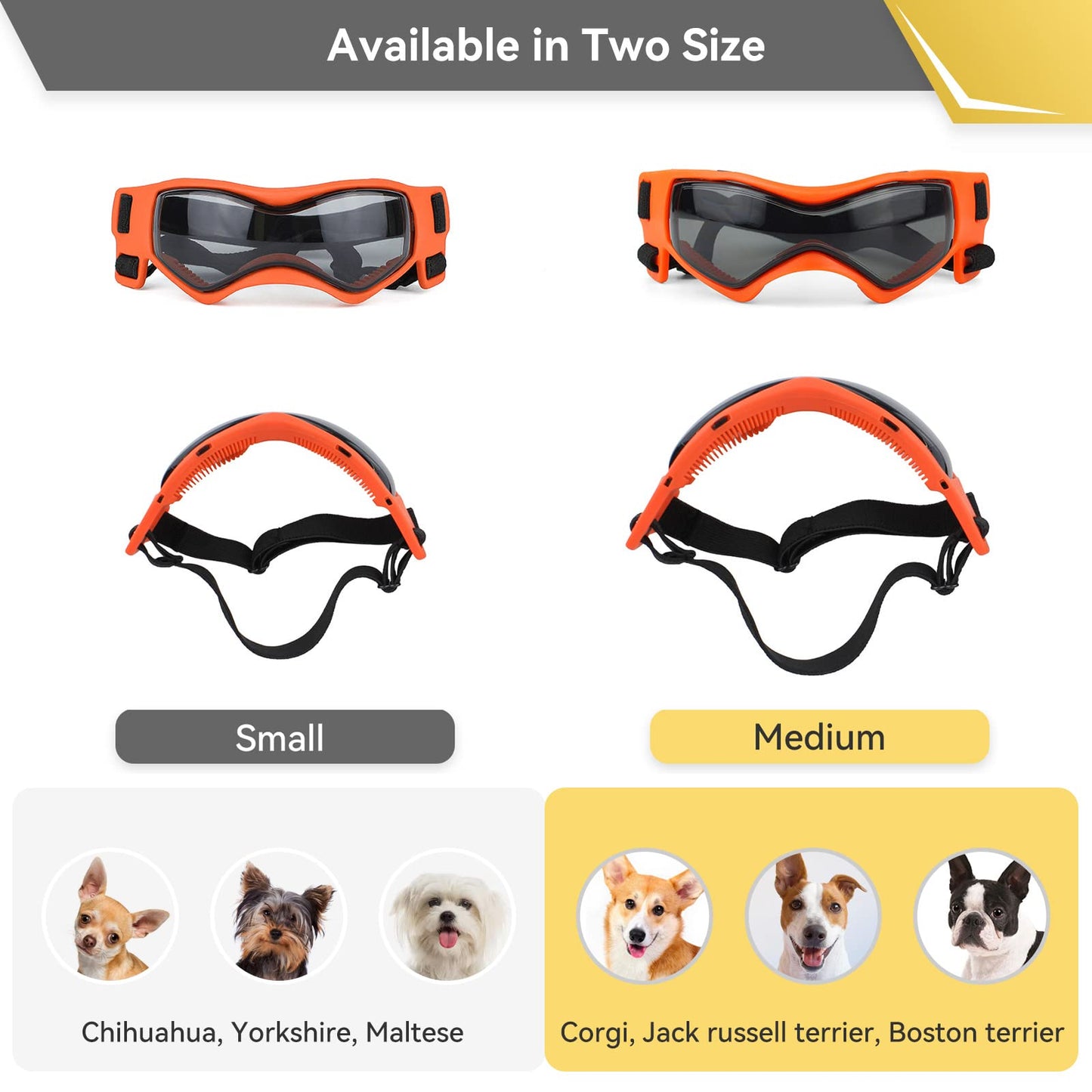 PETLESO Dog Goggles Small Breed, Dog Sunglasses for Small Breed UV Protection Eyewear for Small Dog Outdoor Riding Driving, Small Black