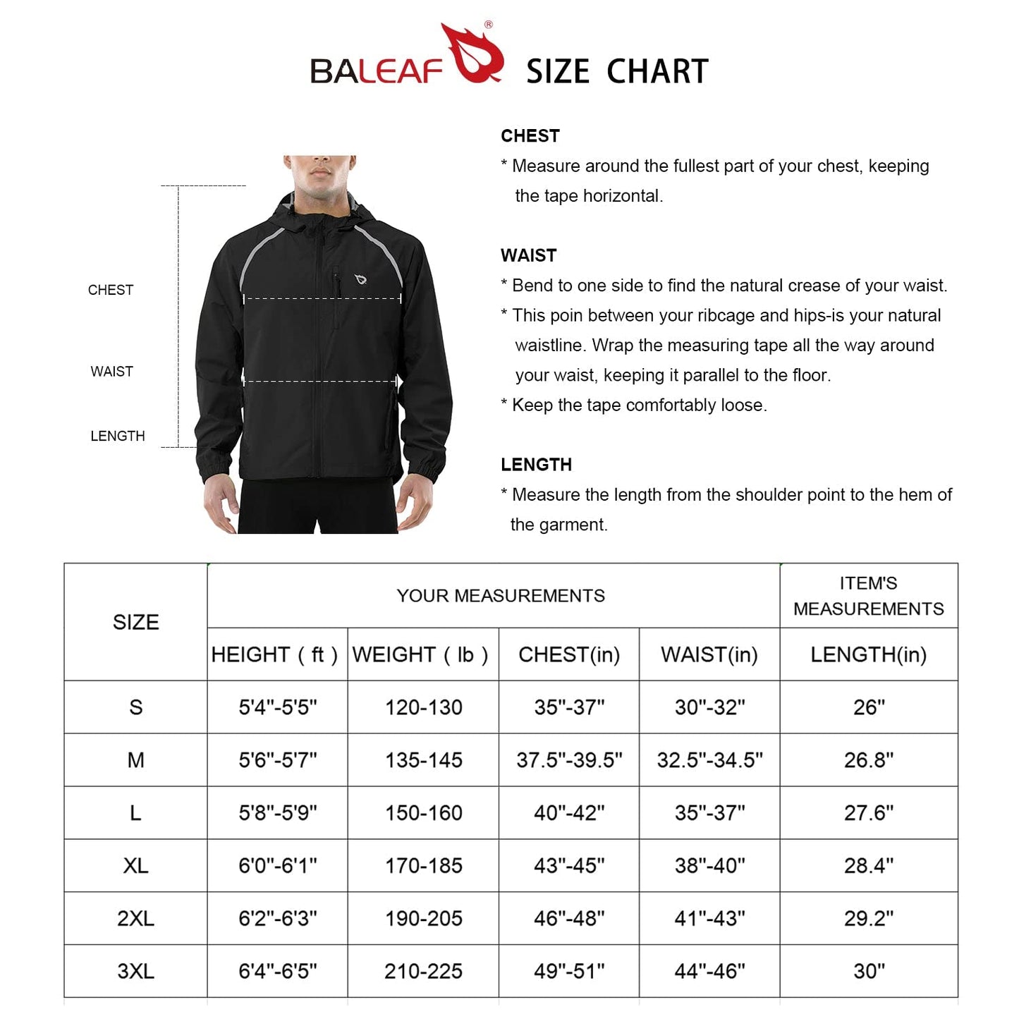 BALEAF Men's Rain Jacket Waterproof Windbreaker Running Cycling Golf Hiking Gear Hood Lightweight Reflective Packable