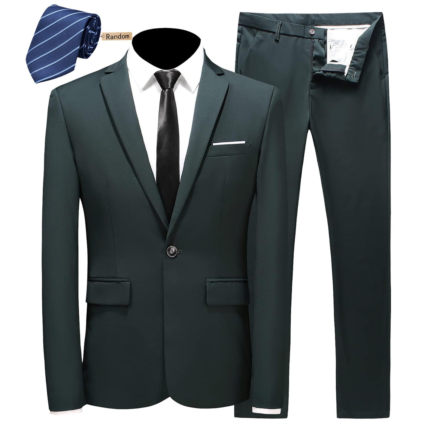 MOGU Mens Slim Fit 2 Piece Suit One Button Notch Lapel Tuxedo for Prom (Suit Jacket + Pants)