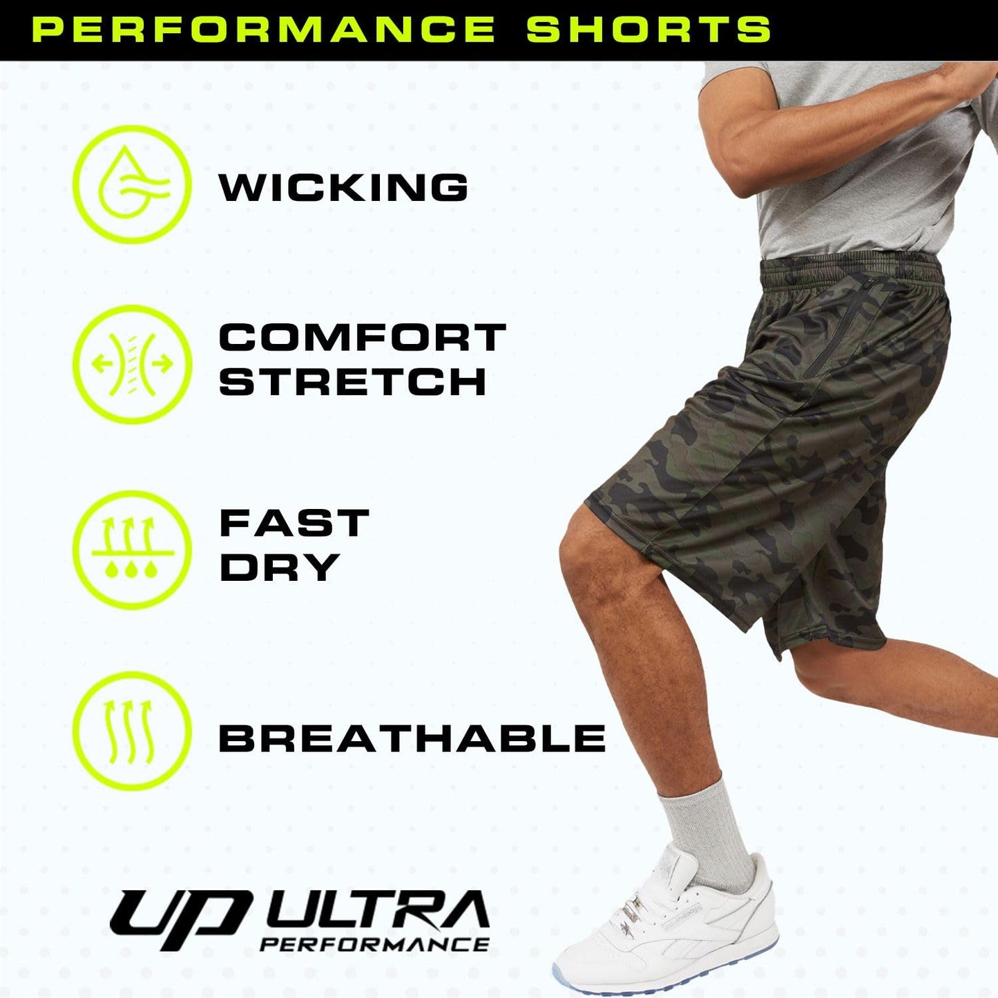 Ultra Performance Mens 5 Pack Athletic Running Shorts, Basketball Gym Workout Shorts for Men with Zippered Pockets