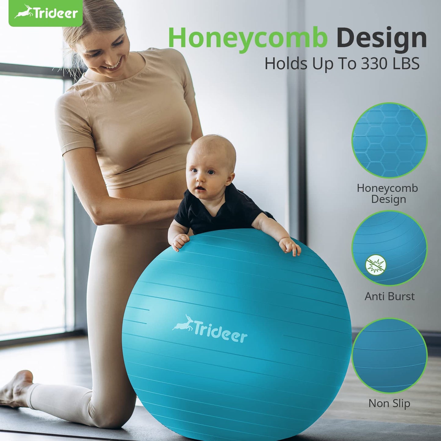 Trideer Yoga Ball Exercise Ball for Working Out, 5 Sizes Gym Ball, Birthing Ball for Pregnancy, Swiss Ball for Physical Therapy, Balance, Stability, Fitness, Office Ball Chair, Quick Pump Included