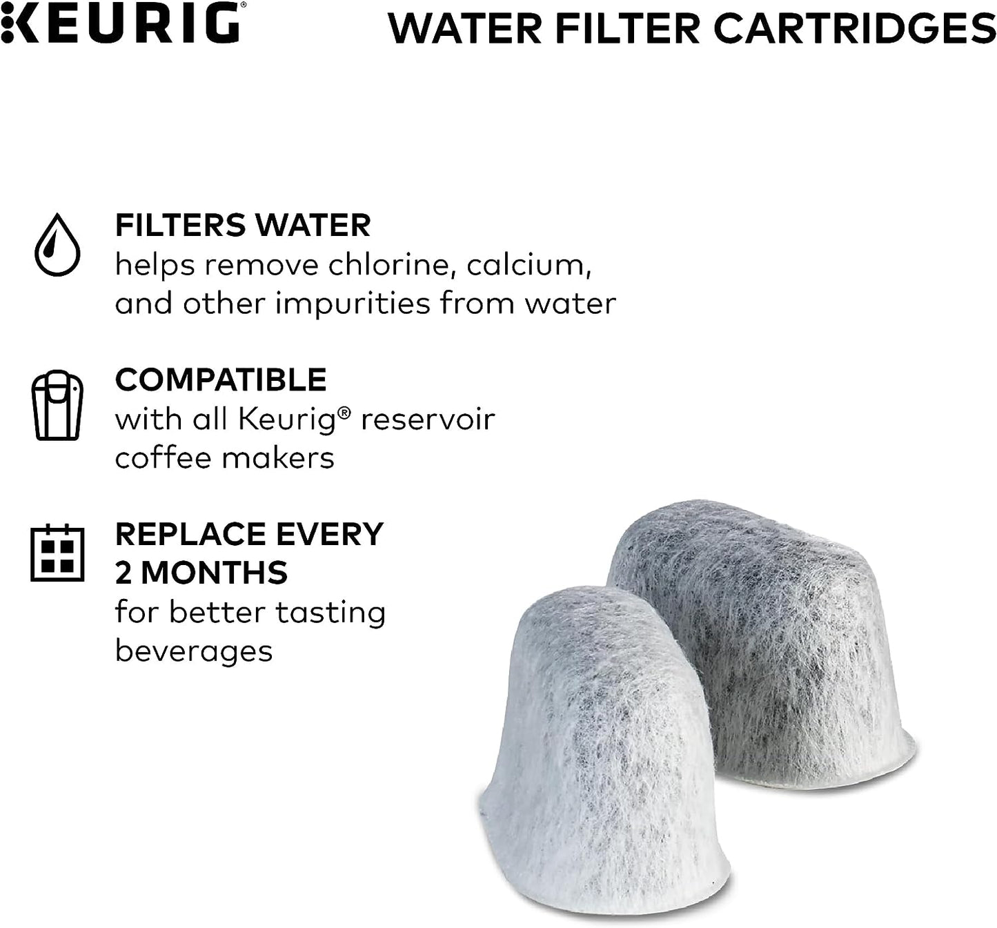 Keurig Water Filter Refill Cartridges, Replacement Water Filter Cartridges, Compatible with 2.0 K-Cup Pod Coffee Makers, 2 Count