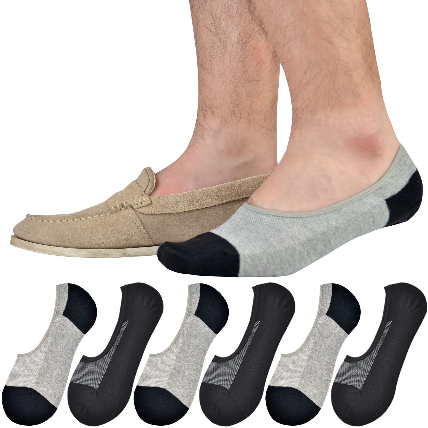 JORMATT Genuine Mens No Show Socks, Loafer Sneakers Low Cut Cotton Socks With Non Slip Grips