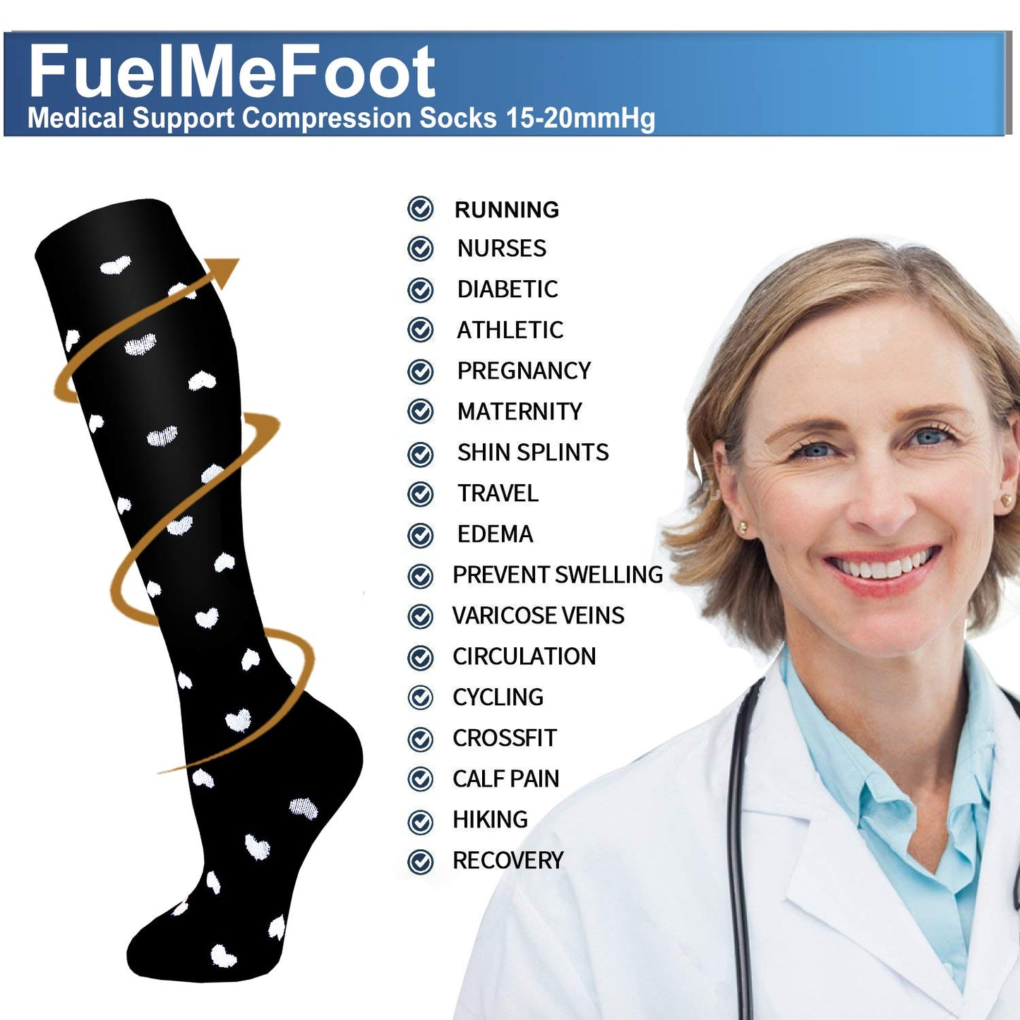 FuelMeFoot 3 Pack Copper Compression Socks - Compression Socks Women & Men Circulation - Best for Medical,Running,Athletic