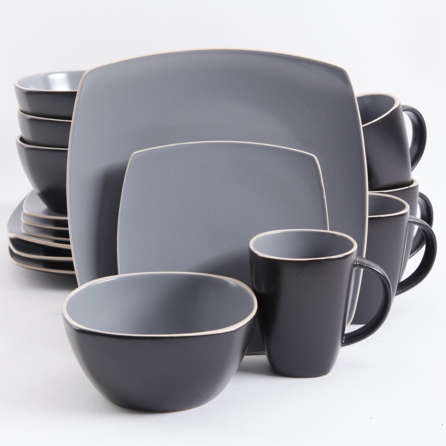 Gibson Soho Lounge Dinnerware Set, Service for 4 (16pcs), Matte Black