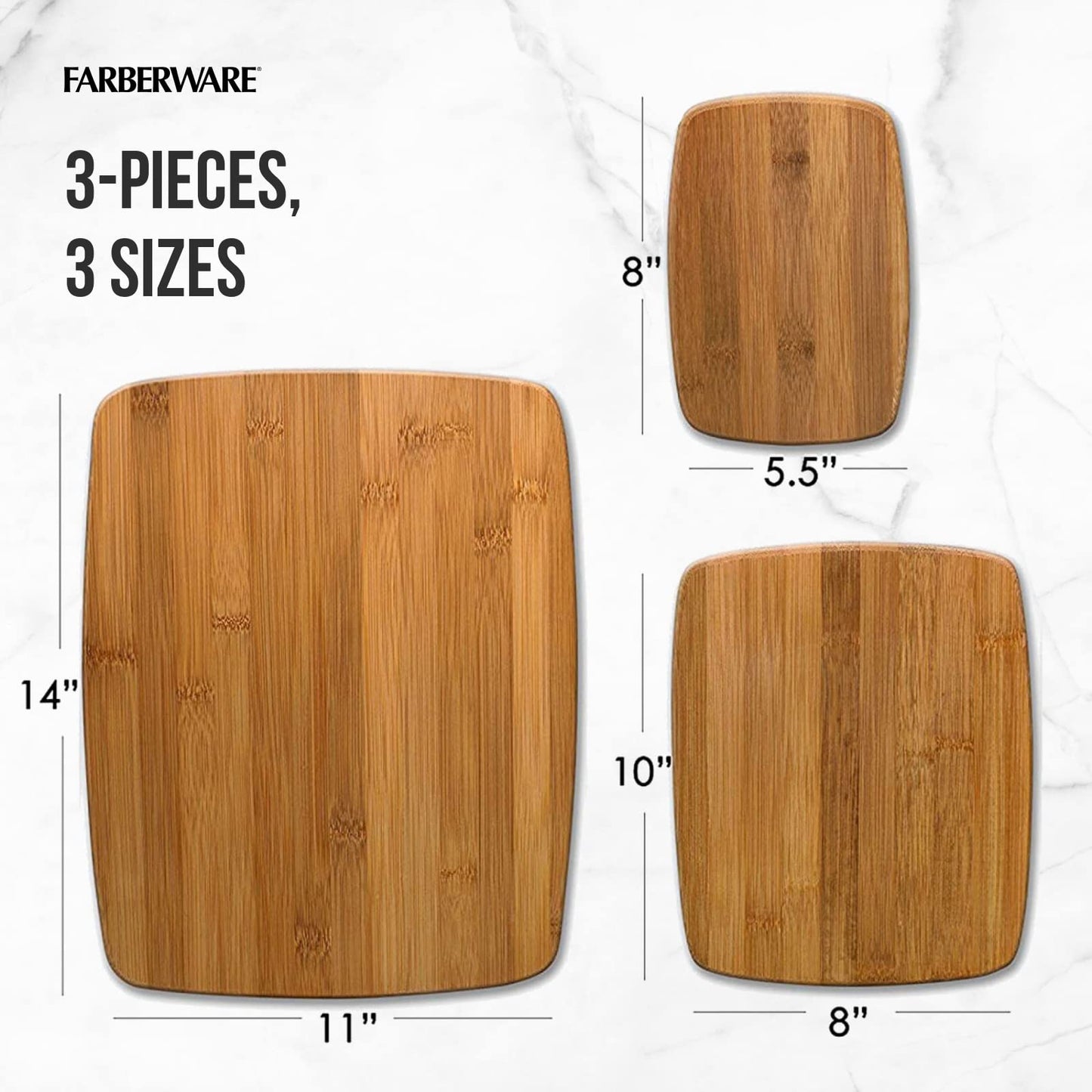 Farberware 4-Piece Kitchen Reversible Chopping Boards for Meal Prep and Serving, Charcuterie Board Set, Wood Cutting Boards, Assorted Sizes, Bamboo