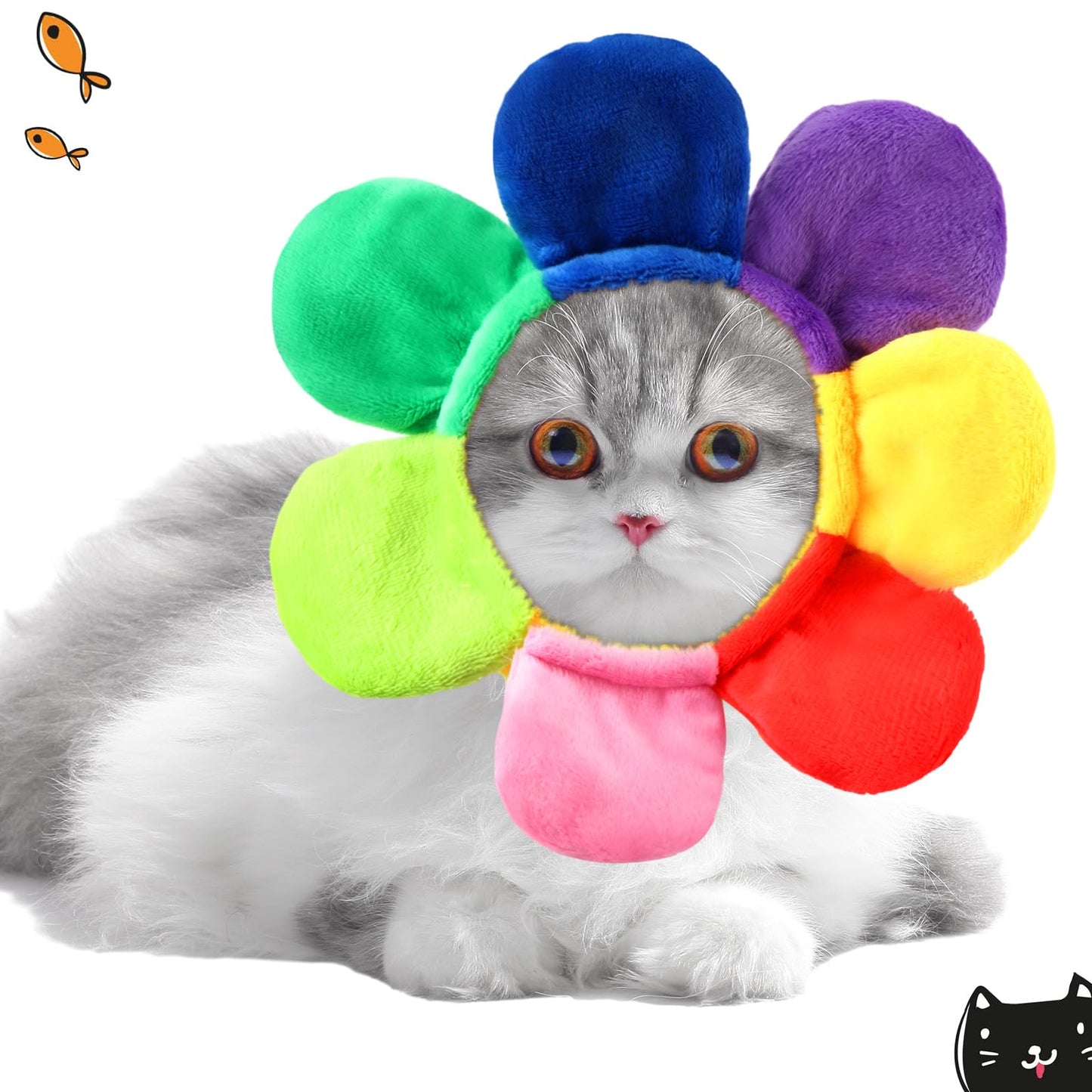 5 Pcs Cat Hat Adorable Costume Bunny Hat with Ears Funny Mane Hat for Cats and Small Dogs Kitten Puppy Party Costume Accessory Headwear (Lion, Frog, Rabbit, Sunflower, Banana)