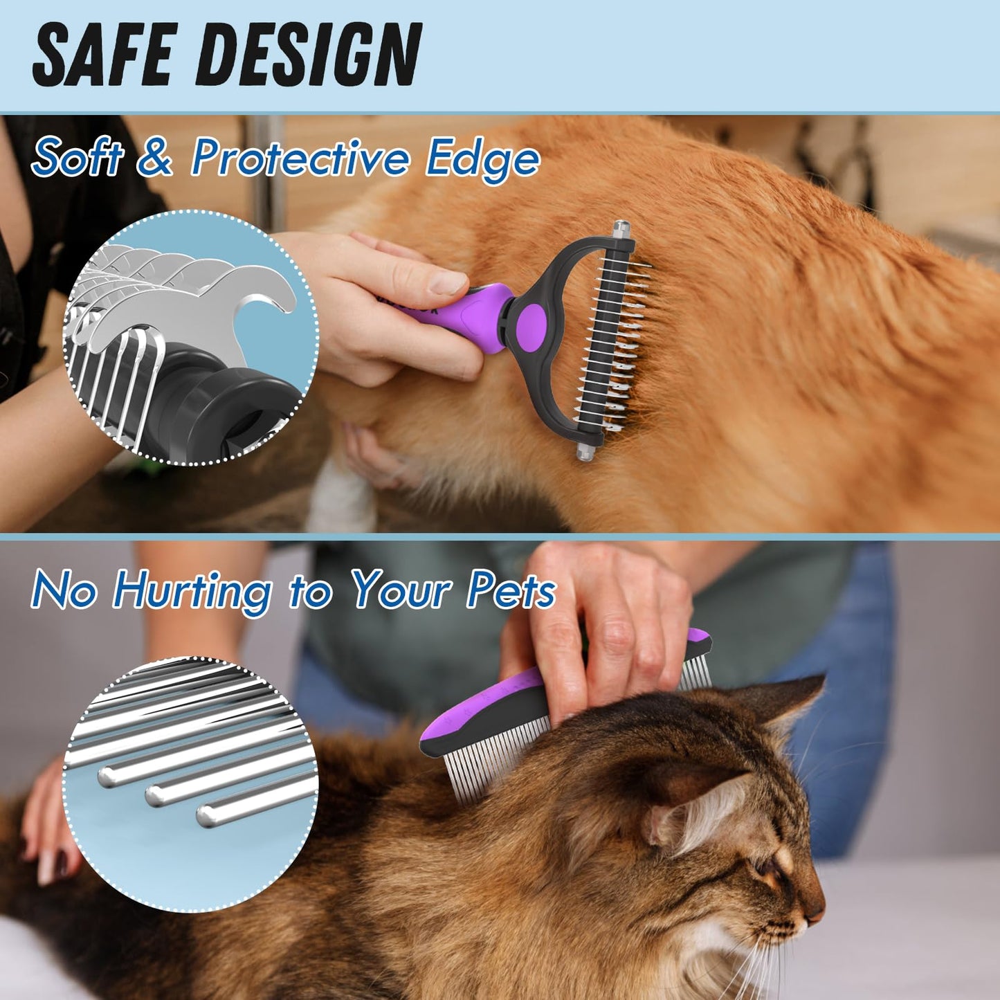 Pet Grooming Brush and Metal Comb Combo, Cat Brush Dog Brush for Shedding, Undercoat Rake for Dogs Grooming Supplies, Dematting Deshedding Brush Dogs Shedding Tool for Long matted Haired Pets, Blue