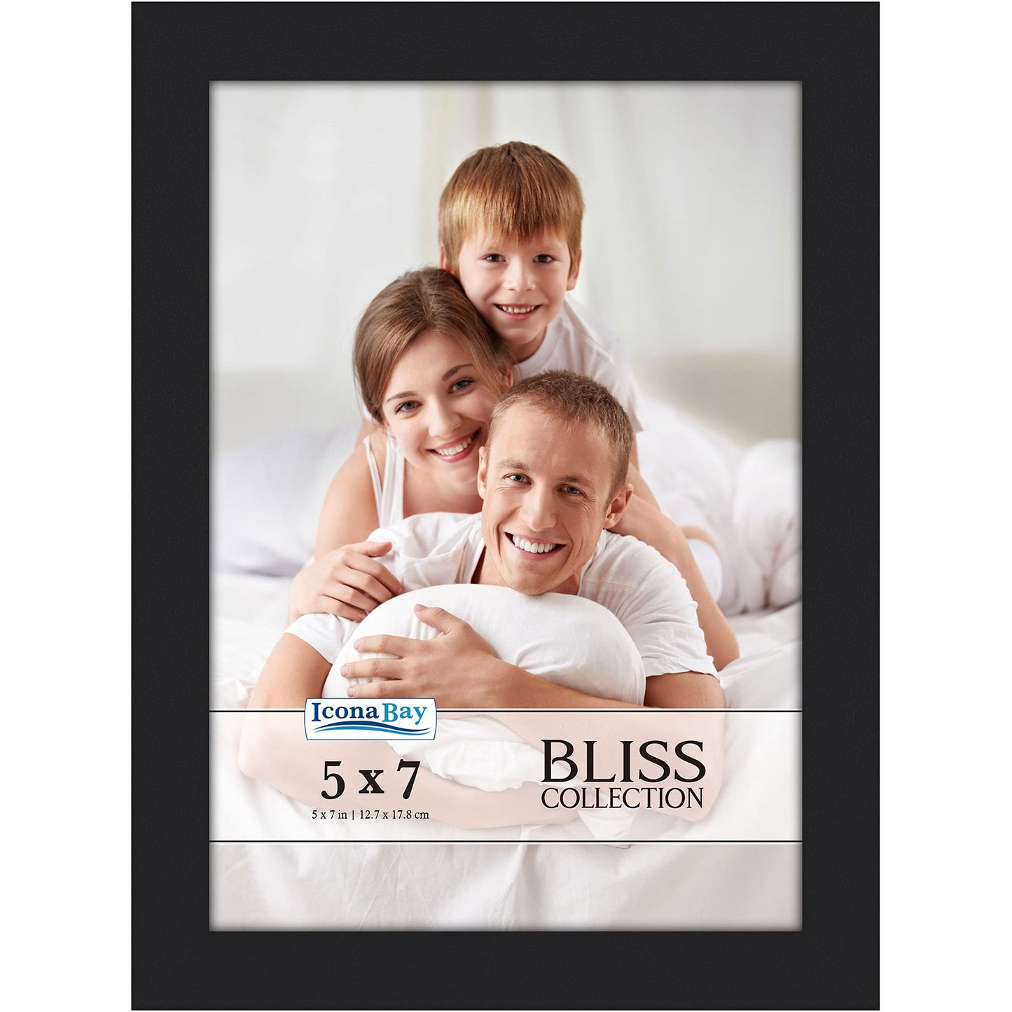 Icona Bay 5x7 Black Picture Frame, Modern Style Wood Composite Frame, Table Top or Wall Mount, Bliss Collection