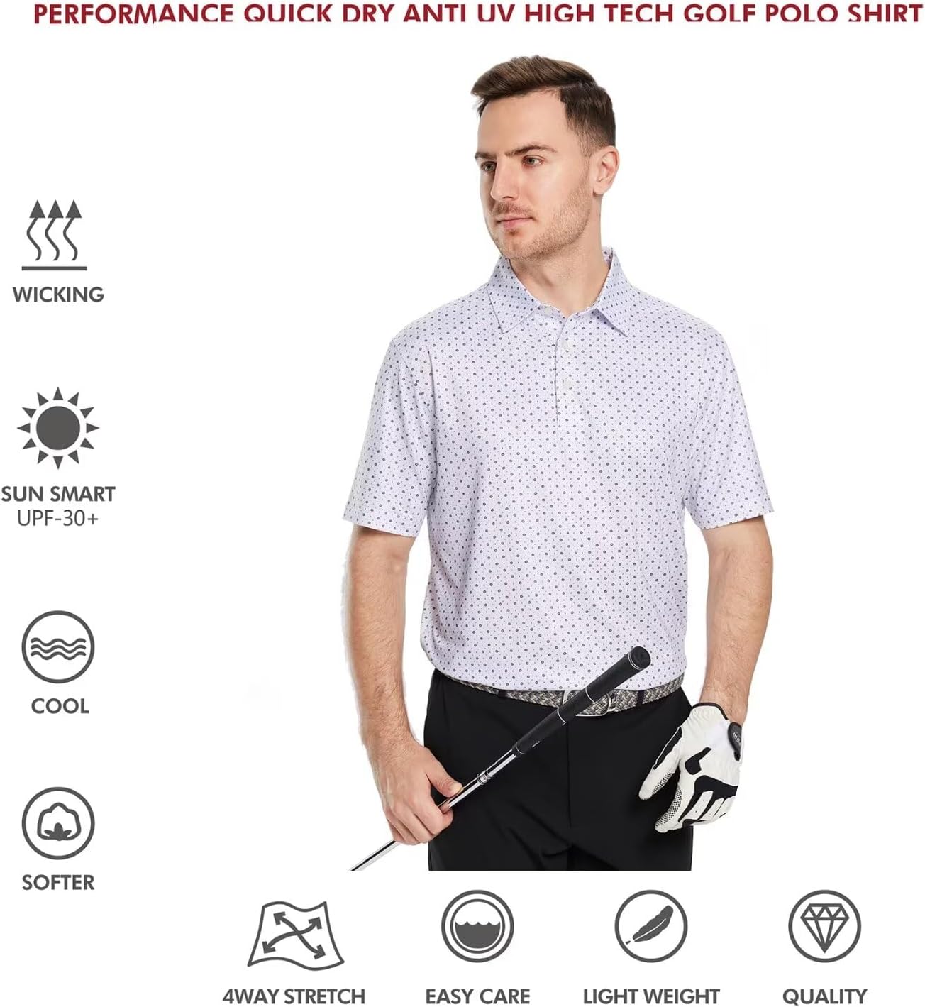 Men's Golf Polo Shirts Short Sleeve Striped Performance Moisture Wicking Dry Fit Golf Shirts for Men