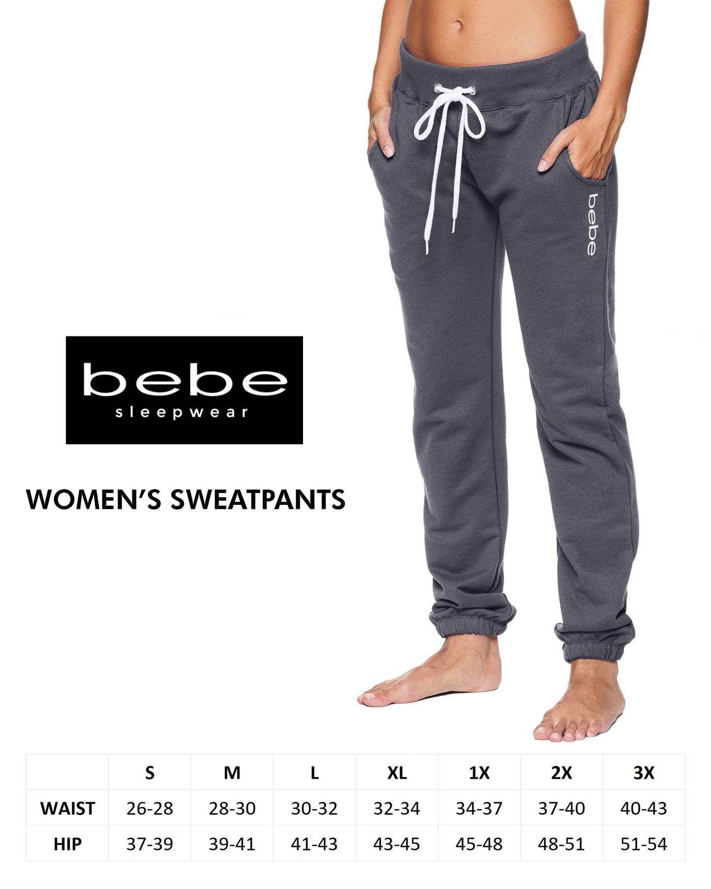 bebe Womens Sweatpants Joggers, French Terry Lounge Pants with Gathered Cuffs, Logo Pajama Pants for Women