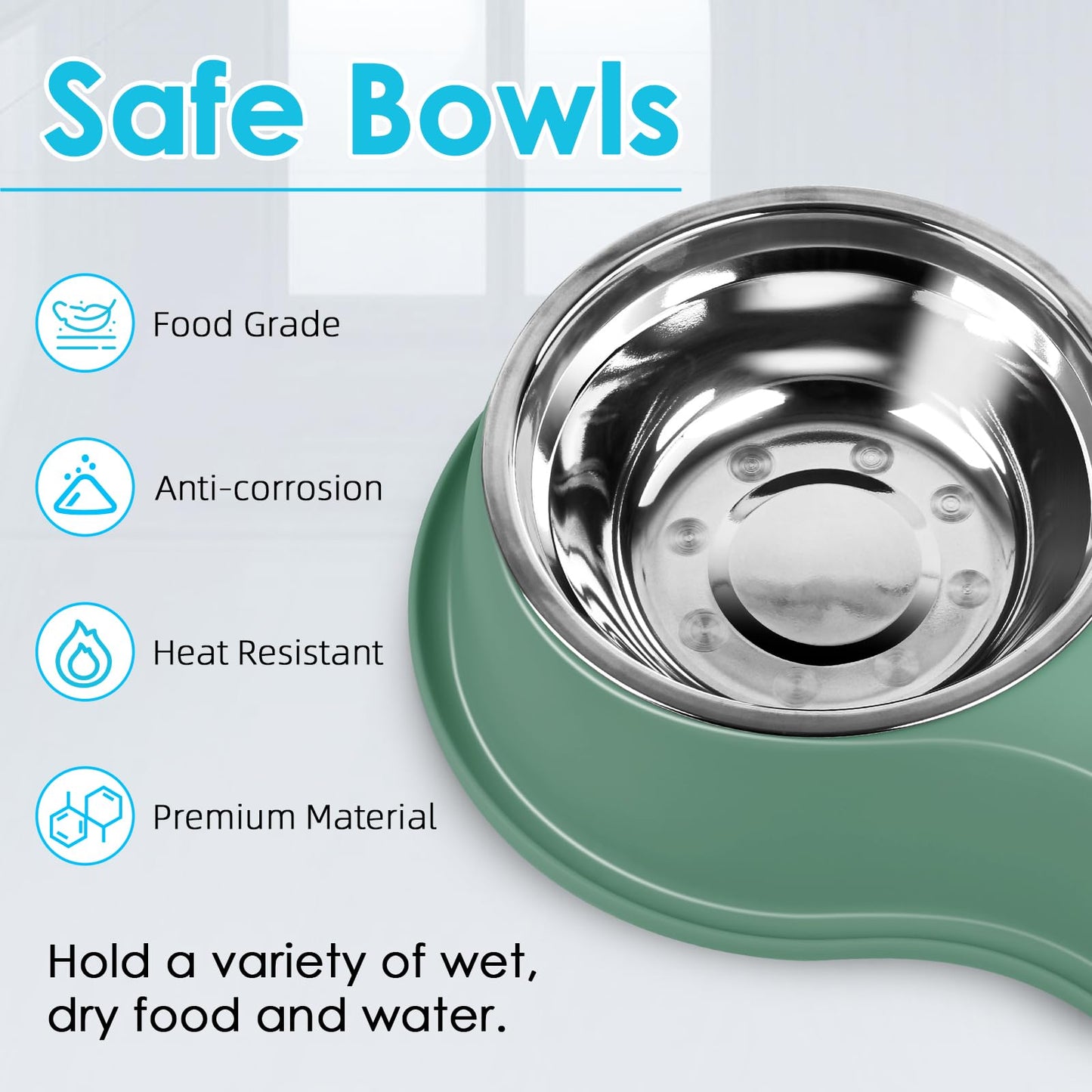 Dog Bowls Double Dog Water and Food Bowls Stainless Steel Bowls with Non-Slip Resin Station, Pet Feeder Bowls for Puppy Medium Dogs Cats