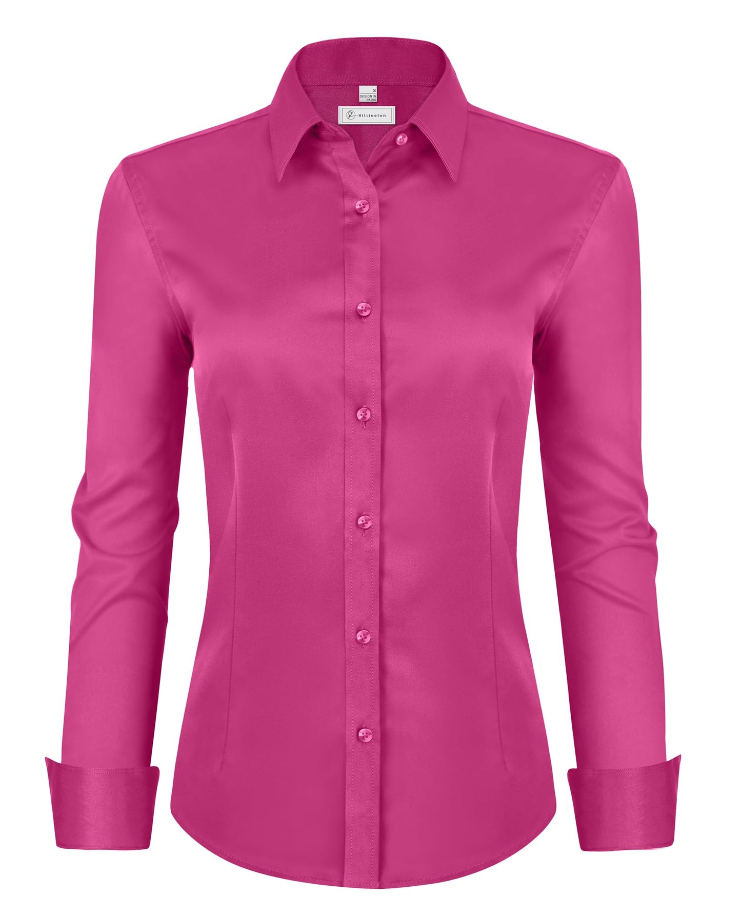 siliteelon Womens Classic-Fit Dress Shirts Long Sleeve Button Down Wrinkle-Free Stretch Solid Casual Work Office Blouse Top