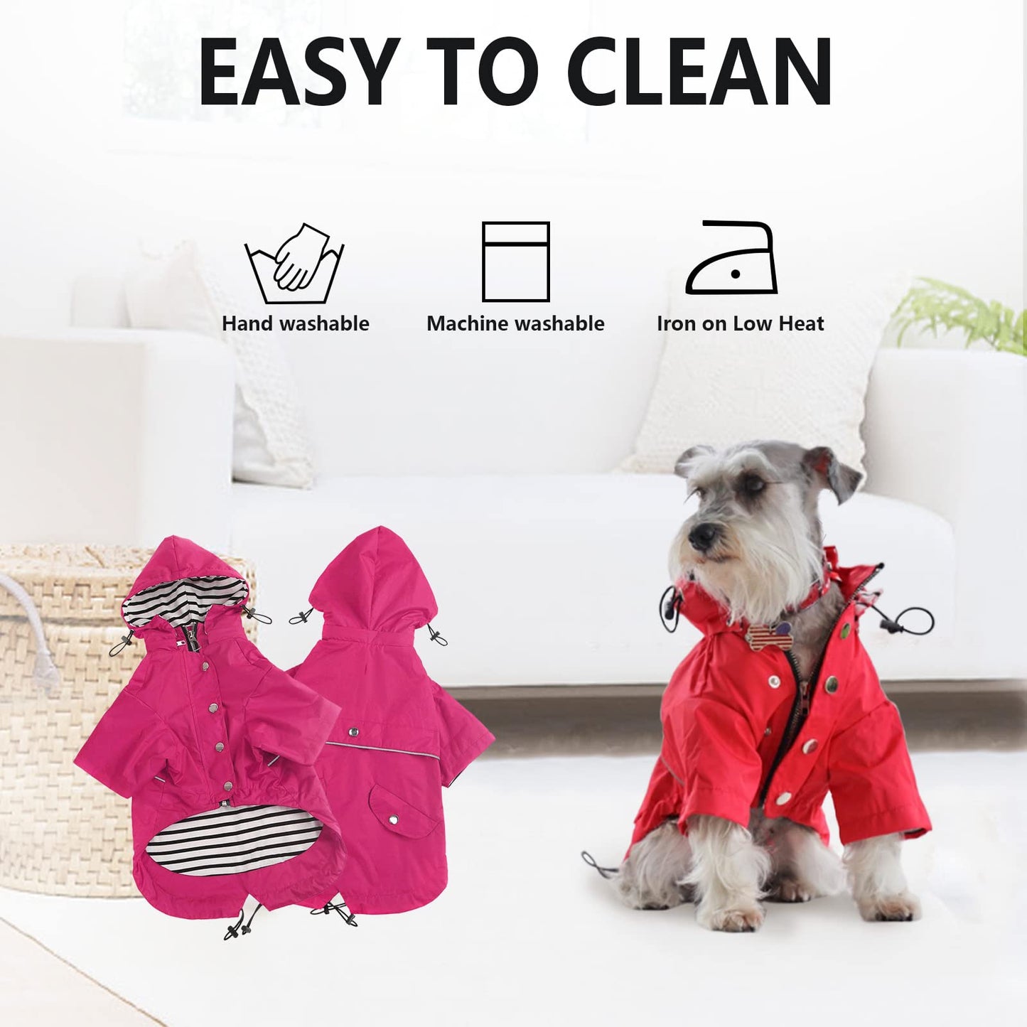 Dog Zip Up Dog Raincoat with Reflective Buttons, Rain/Water Resistant, Adjustable Drawstring, Removable Hood, Dog Raincoats with Legs 8lbs to 80lbs Available Yellow M