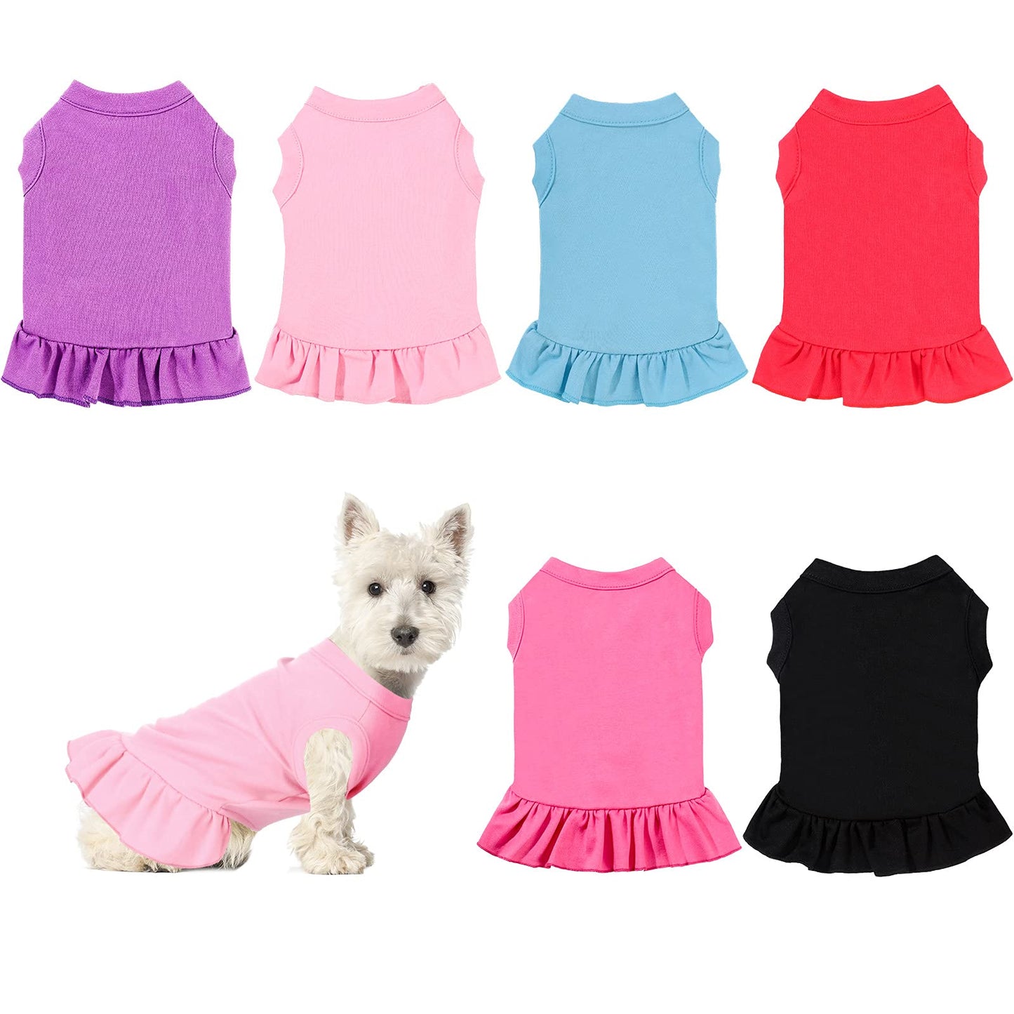 6 Pieces Dog Dresses Dog Shirt Skirt Dog Sleeveless Dress Breathable Pet Shirts with Ruffles Dog Sundress Dog Outfits for Dogs and Cats (Cute Style, M Size)