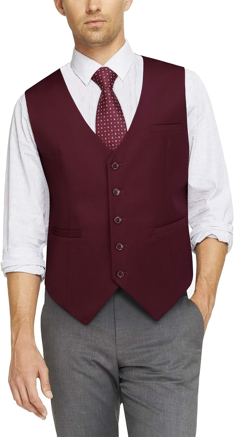 HISDERN Men's Suit Vest Business Formal Dress Waistcoat Vest with 3 Pockets for Suit or Tuxedo