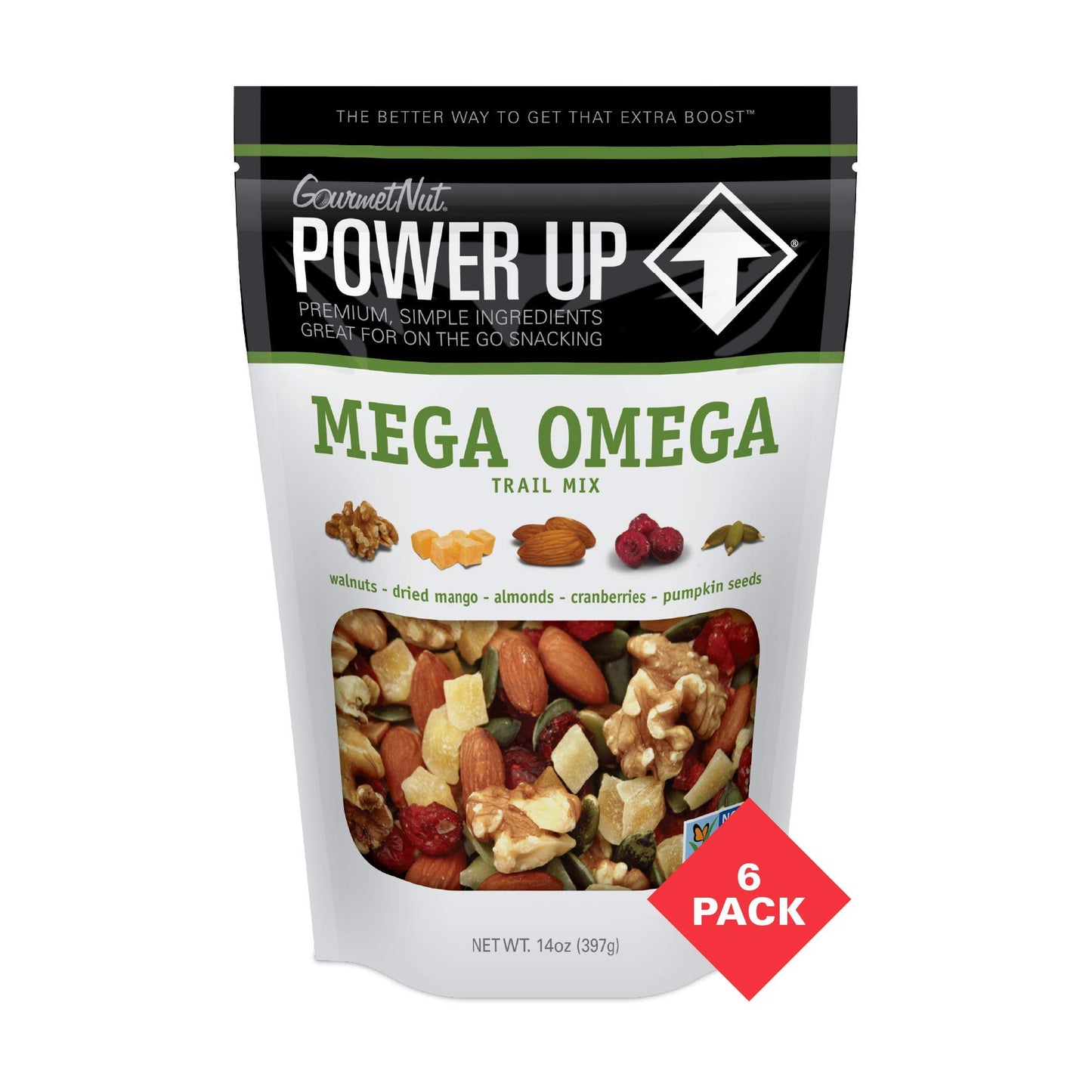 Power Up Premium Trail Mix - Mega Omega Trail Mix 14oz, Gluten Free, Vegan, Non-GMO