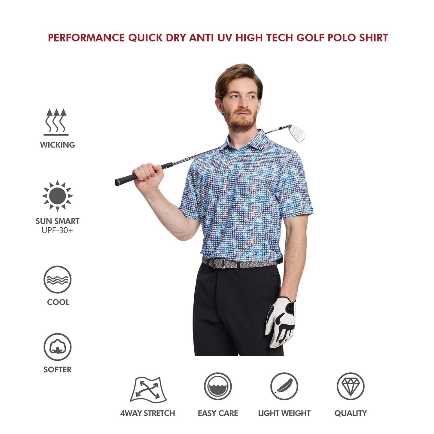 Men's Golf Polo Shirts Short Sleeve Striped Performance Moisture Wicking Dry Fit Golf Shirts for Men