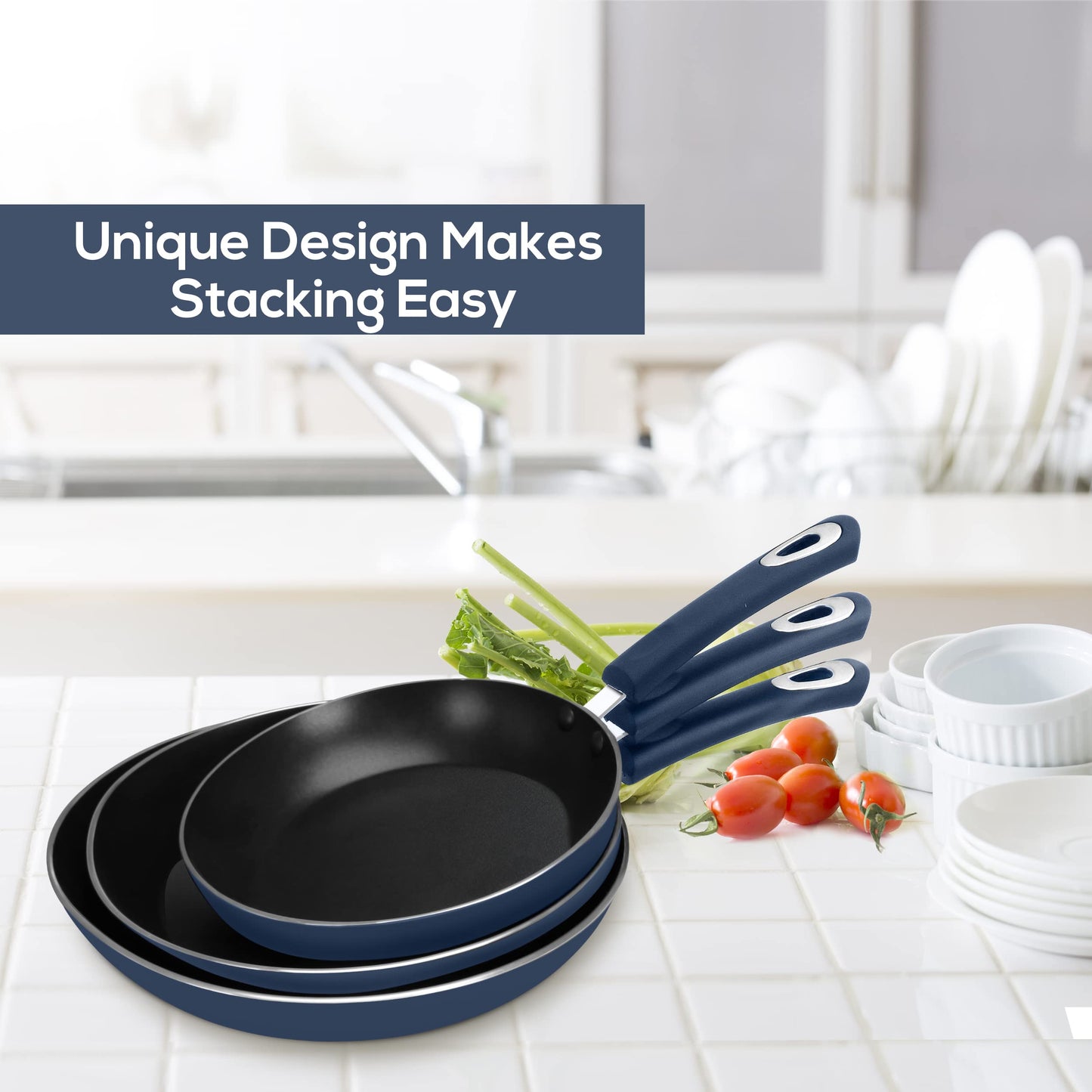 Utopia Kitchen Nonstick Frying Pan Set - 3 Piece Induction Bottom - 8 Inches, 9.5 Inches and 11 Inches - (Grey-Black)