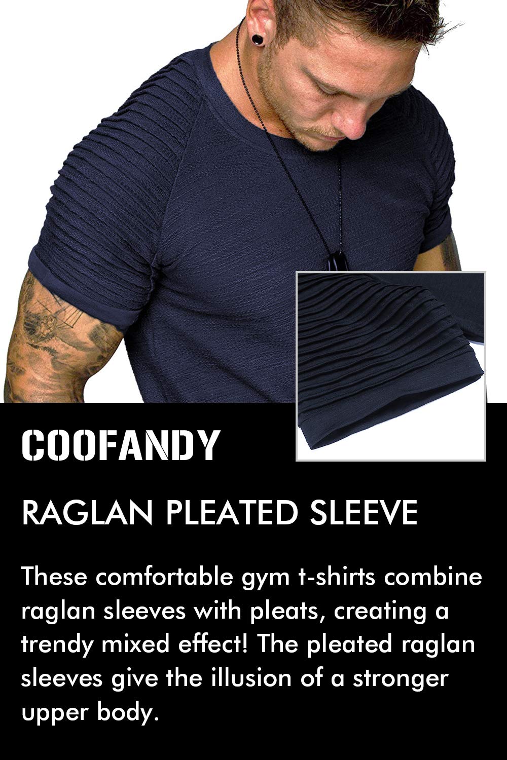 COOFANDY Men's Muscle T-Shirt Pleated Raglan Sleeve Bodybuilding Gym Tee Short Sleeve Fashion Workout Shirts Hipster Shirt