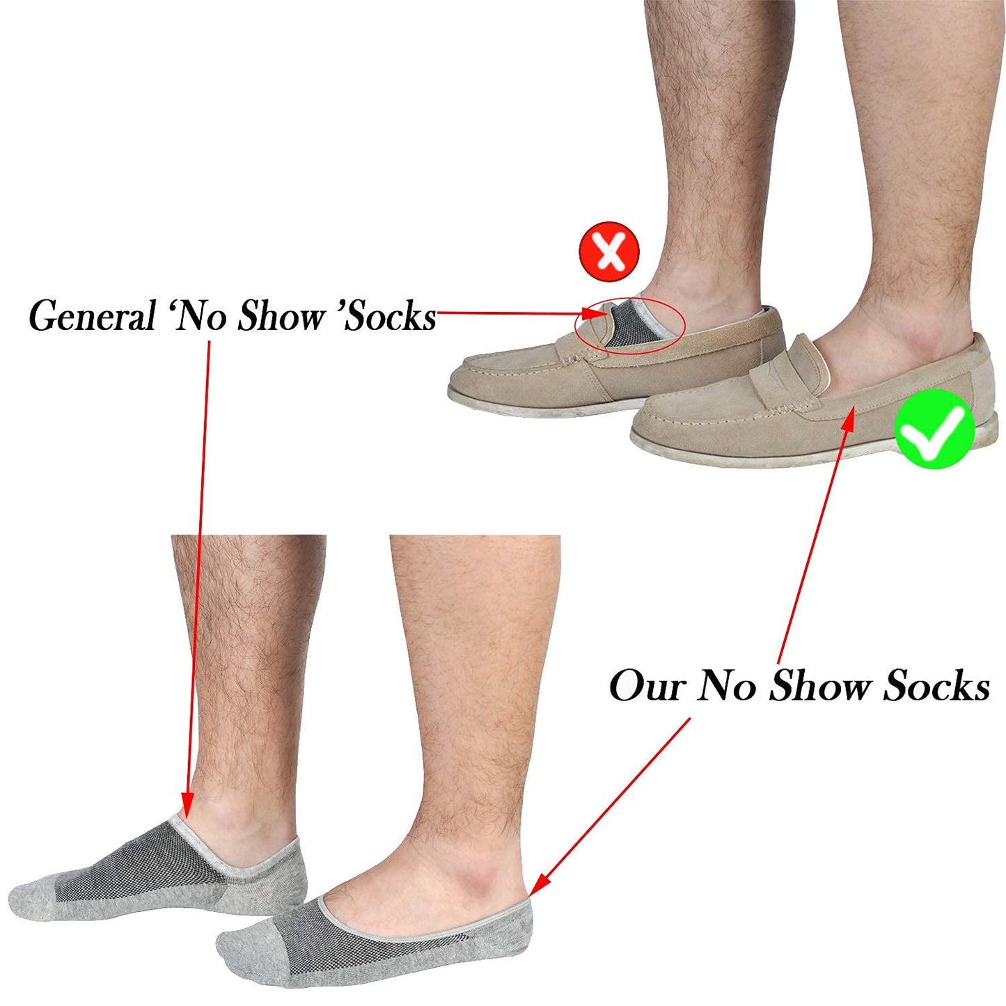 JORMATT Genuine Mens No Show Socks, Loafer Sneakers Low Cut Cotton Socks With Non Slip Grips