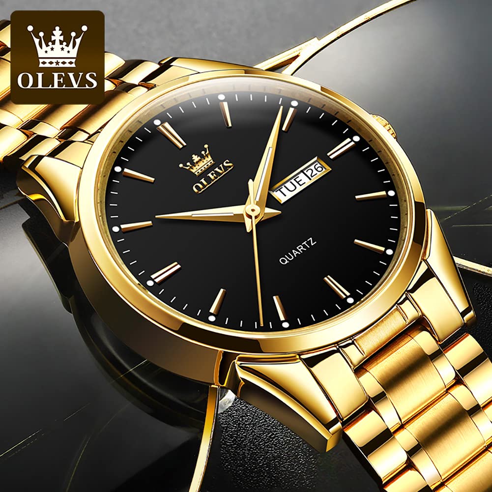 OLEVS Classic Men Watches with Date,Stainless Steel Man Watch with Date, Bussiness Watches for Men,Luminous Quartz Mens Watches Black/White/Blue/Gold, Waterproof Male Watch with Week