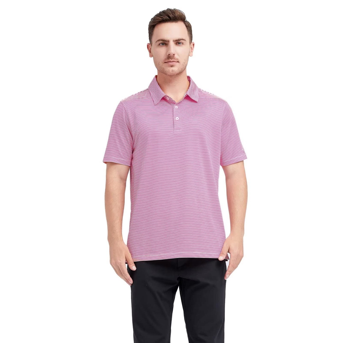 Men's Golf Polo Shirts Short Sleeve Striped Performance Moisture Wicking Dry Fit Golf Shirts for Men