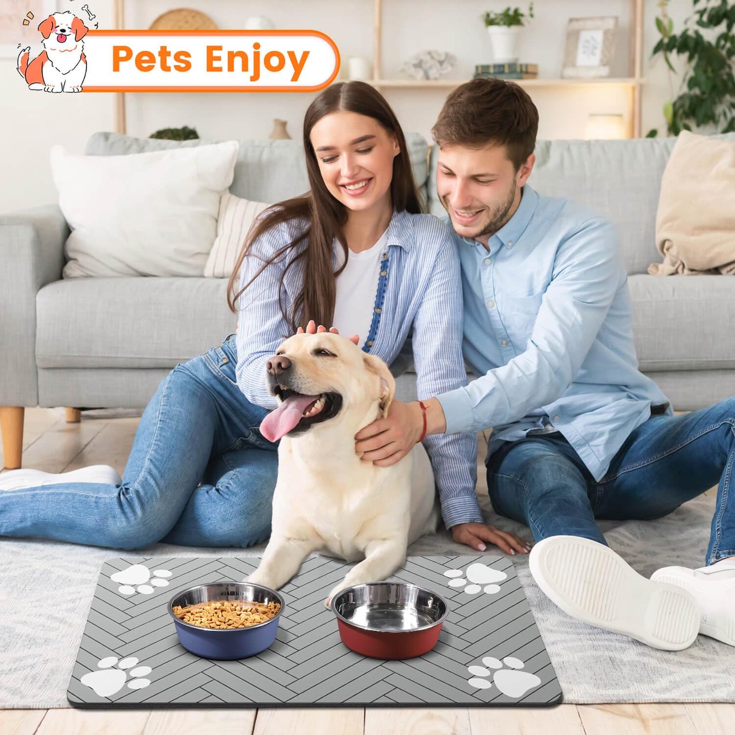 Pet Feeding Mat-Absorbent Pet Placemat for Food and Water Bowl, with Waterproof Rubber Backing, Quick Dry Water Dispenser Mat for Dog and Cat,12"x20"