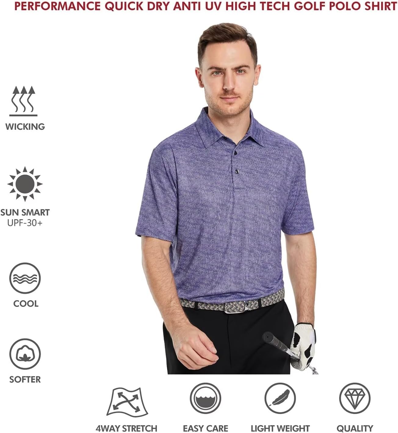 Men's Golf Polo Shirts Short Sleeve Striped Performance Moisture Wicking Dry Fit Golf Shirts for Men