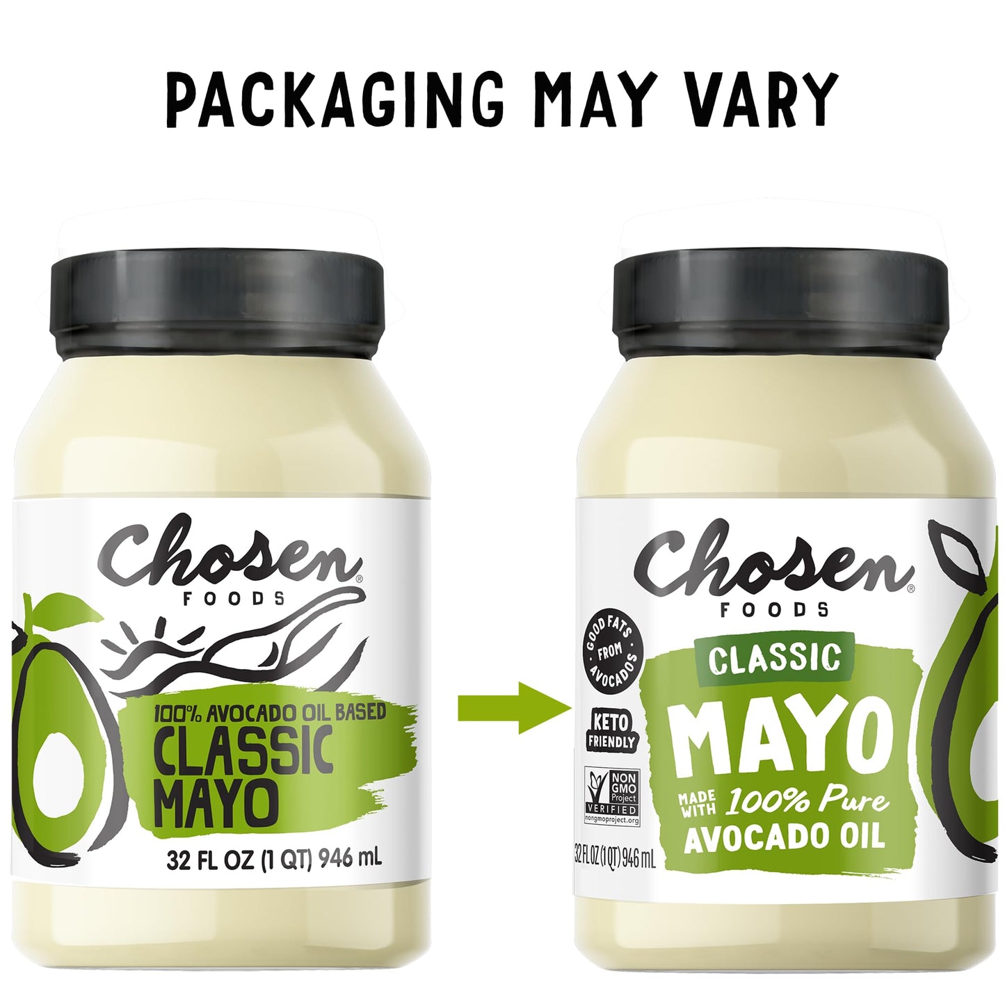 Chosen Foods 100% Avocado Oil-Based Classic Mayonnaise, Gluten & Dairy Free, Low-Carb, Keto & Paleo Diet Friendly, Mayo for Sandwiches, Dressings and Sauces, Made with Cage Free Eggs (32 Fl Oz)