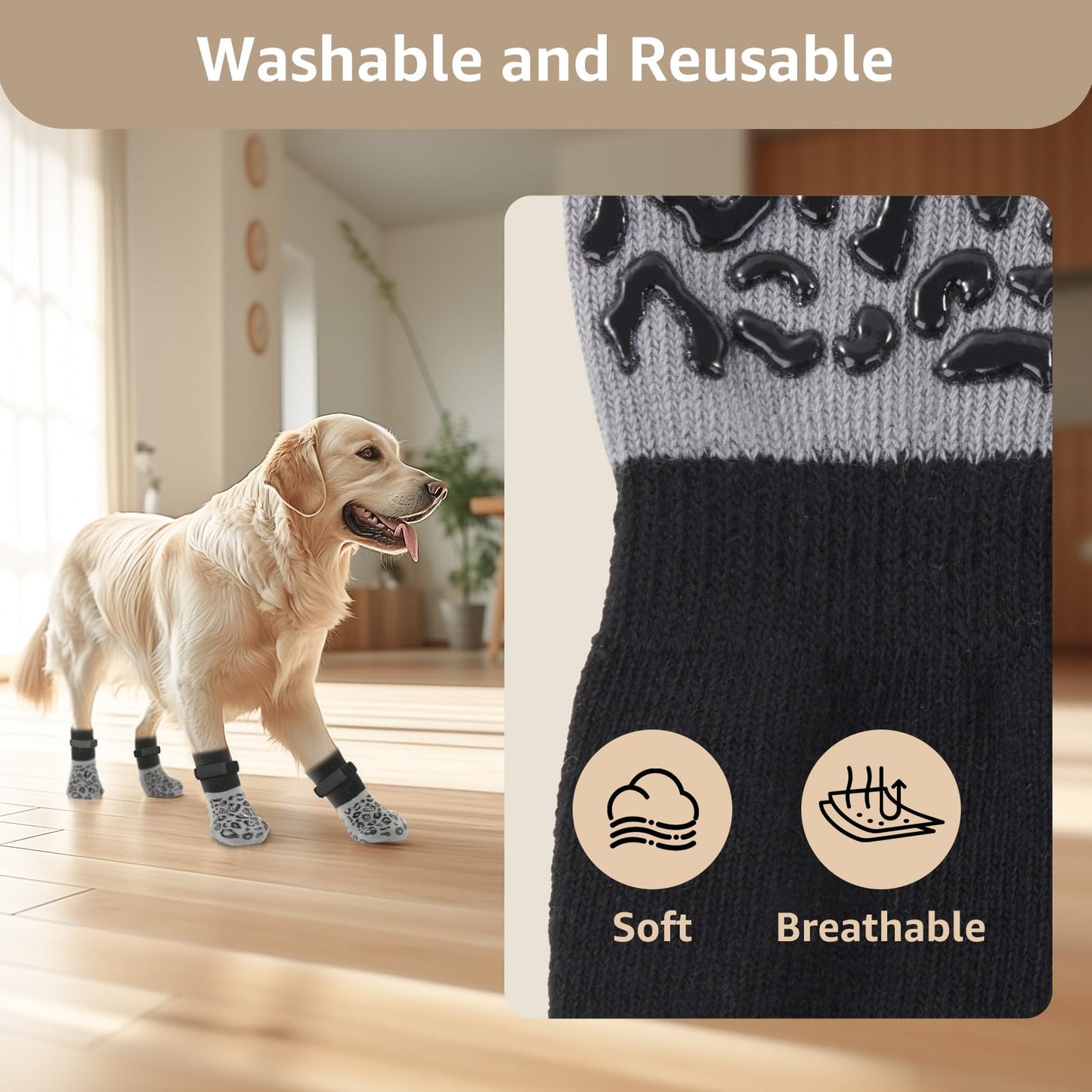 PICK FOR LIFE Non Slip Dog Socks with Grippers Prevent from Licking Paws,Anti-Slip Dogs Grip Socks for Senior Dogs on Hardwood Floor(Grey,2Pairs,L)