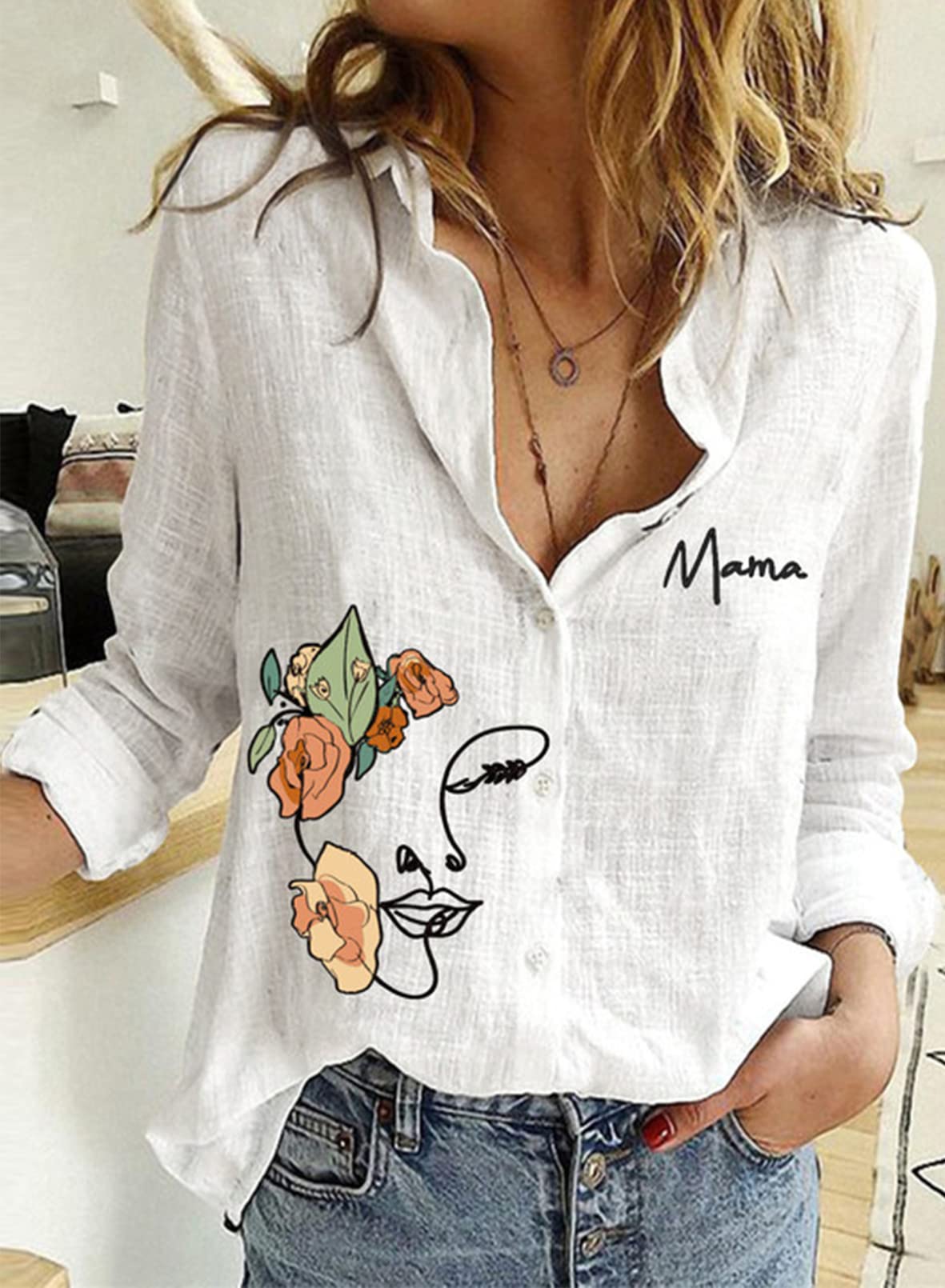 Astylish Womens V Neck Roll up Sleeve Button Down Blouses Tops