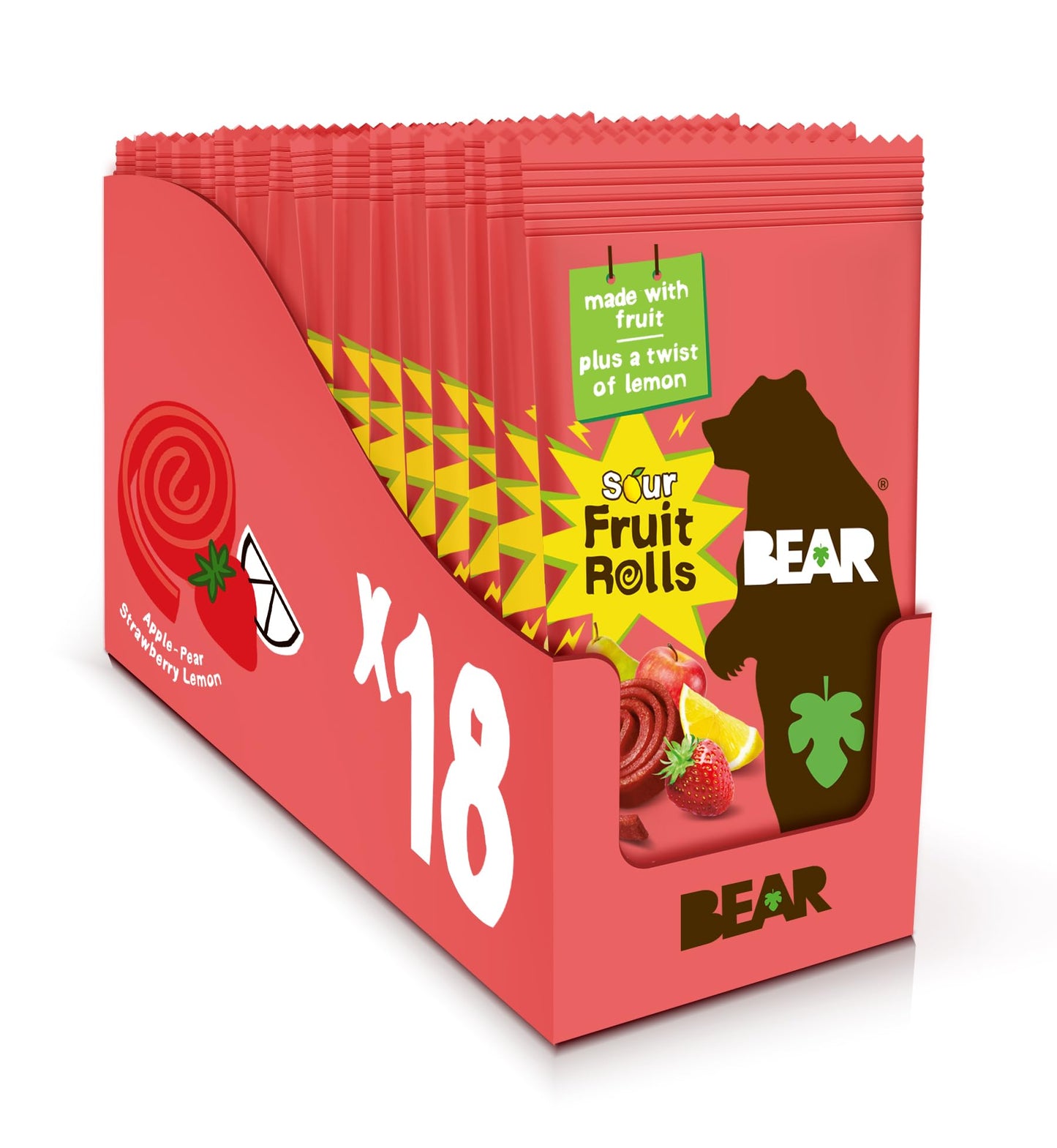 BEAR Real Fruit Snack Rolls - Gluten Free, Vegan, and Non-GMO - Strawberry – Healthy School And Lunch Snacks For Kids And Adults, 0.7 Ounce (Pack of 12)