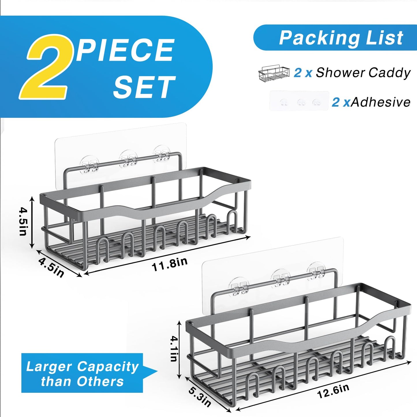 EUDELE Shower Caddy 2 Pack,Adhesive Shower Organizer for Bathroom Storage&Home Decor&Kitchen organizers and storage,No Drilling,Rustproof Stainless Steel Bathroom Shelf Organizer,Bathroom Decor Sets