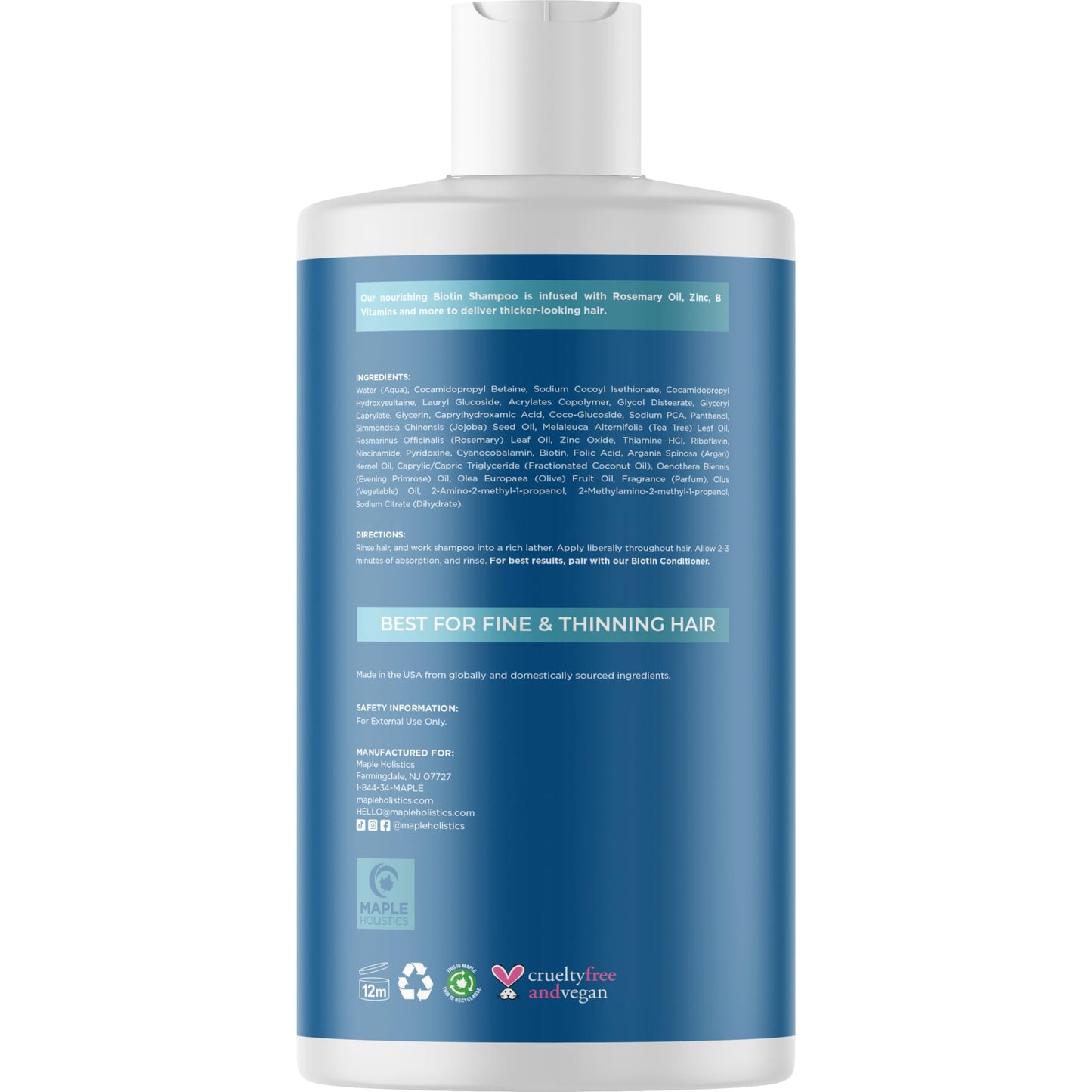 Rosemary and Biotin Shampoo for Thinning Hair - Vegan Volumizing Shampoo for Fine Hair with Argan and Tea Tree Oil - Paraben Silicone and Sulfate Free Shampoo for Dry Damaged Weak and Thin Hair Care