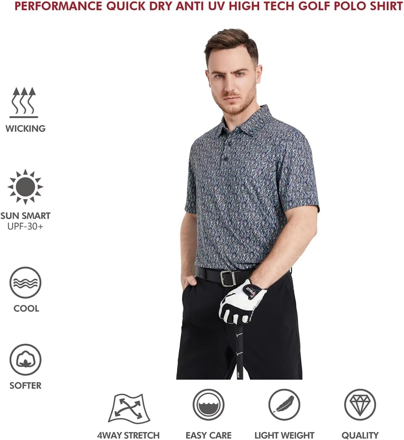 Men's Golf Polo Shirts Short Sleeve Striped Performance Moisture Wicking Dry Fit Golf Shirts for Men