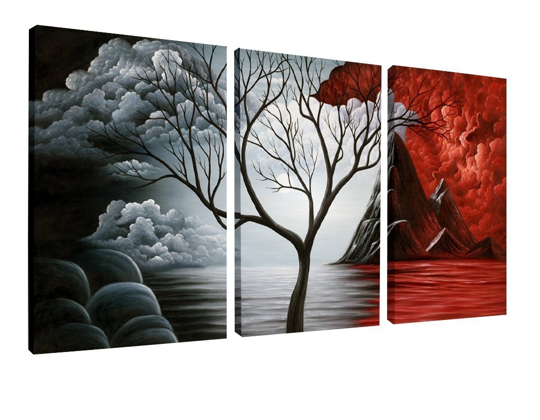 Wieco Art The Cloud Tree 3 Panels Modern Giclee Canvas Prints Artwork Abstract Seascape Paintings Reproduction Sea Beach Pictures Printed on Canvas Wall Art for Home Decorations Wall Decor