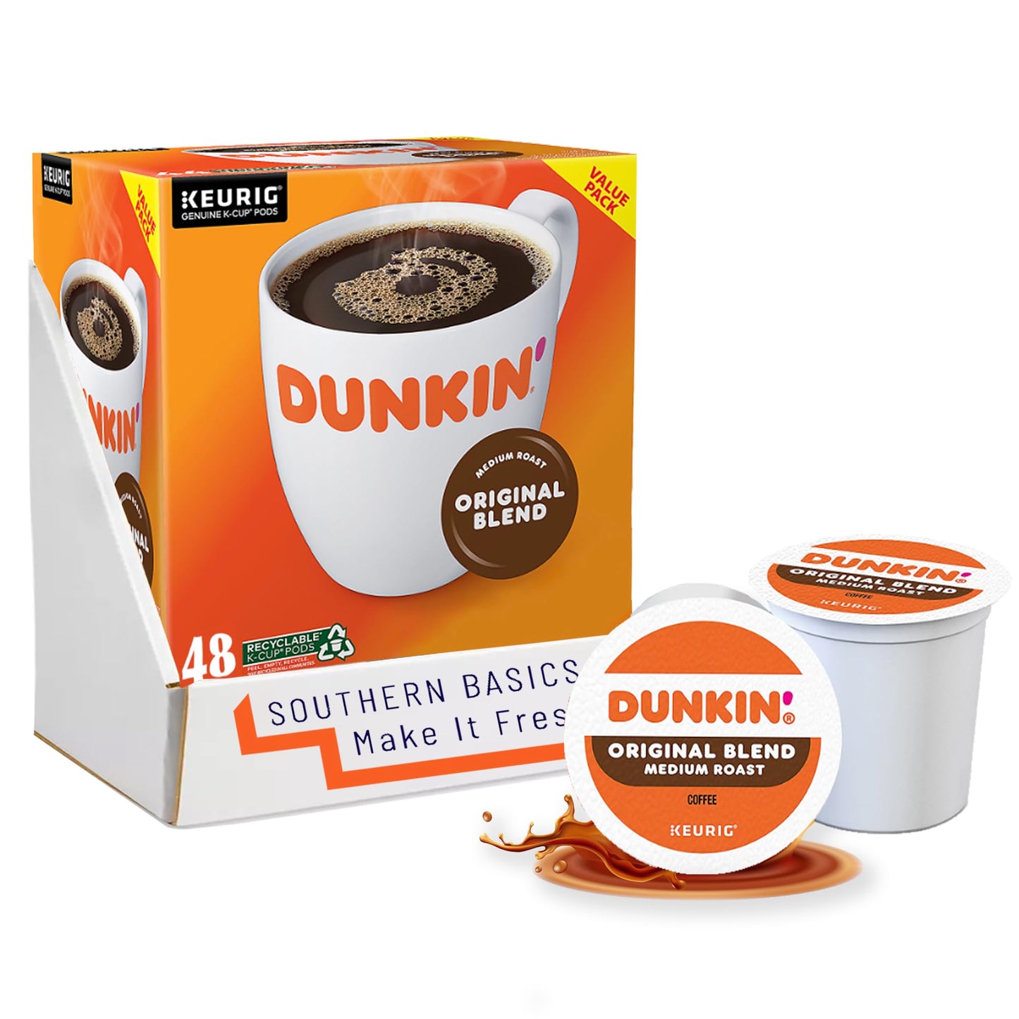 Dunkin' Original Blend Single Serve Keurig K-Cup Pods, Medium Roast Coffee, 60 Pods total (6 Boxes of 10)