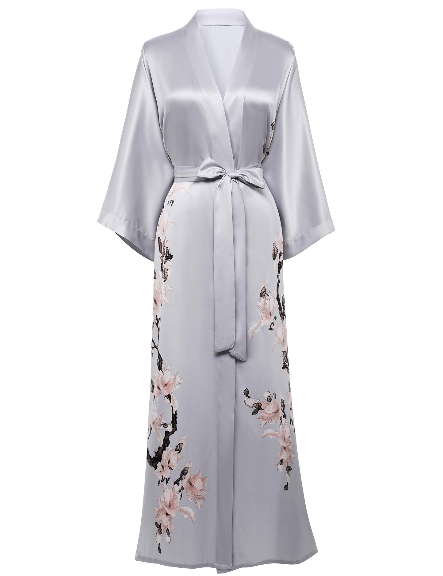 BABEYOND Kimono Robe Cover up Long Floral Satin Sleepwear Silky Bathrobe Bachelorette Robe