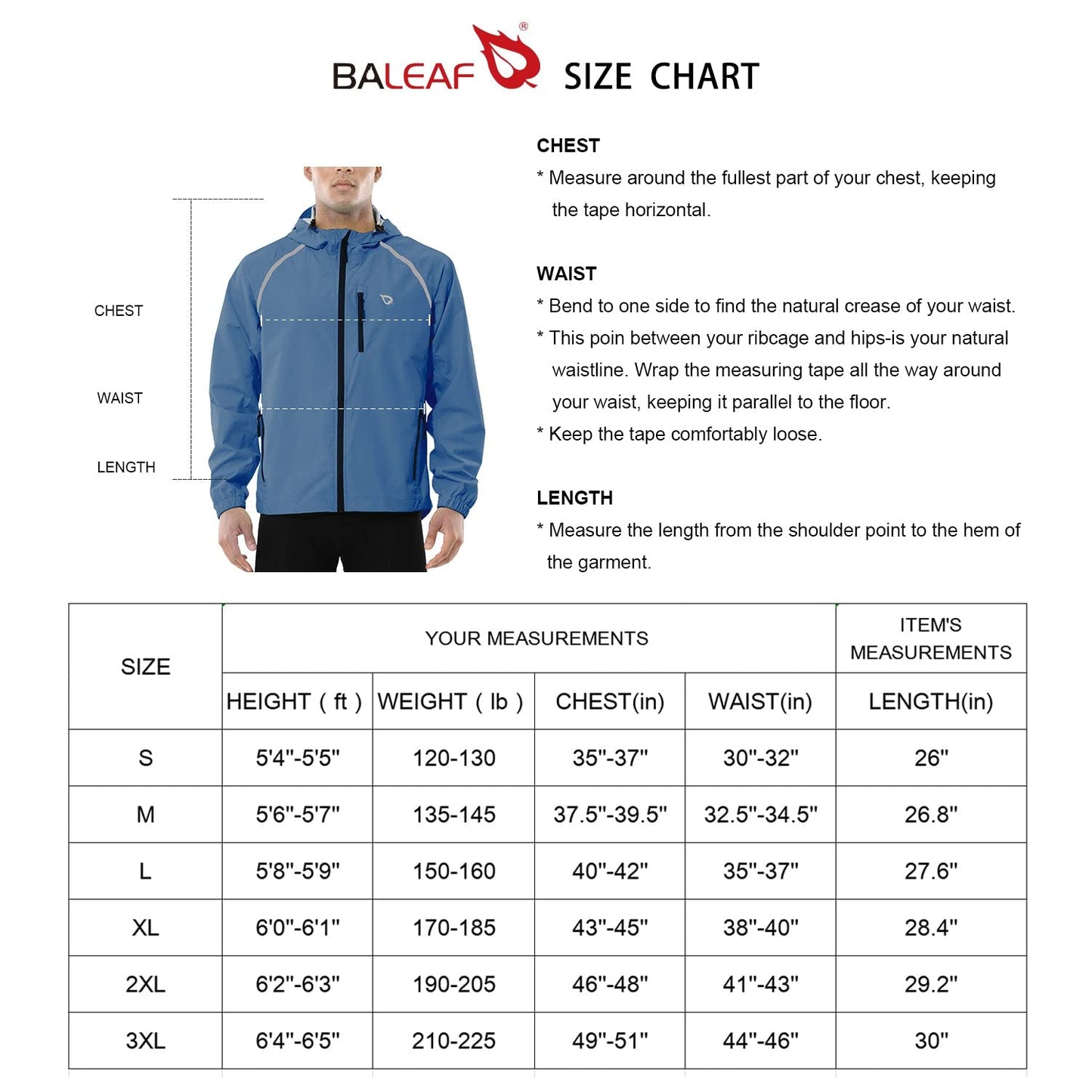 BALEAF Men's Rain Jacket Waterproof Windbreaker Running Cycling Golf Hiking Gear Hood Lightweight Reflective Packable