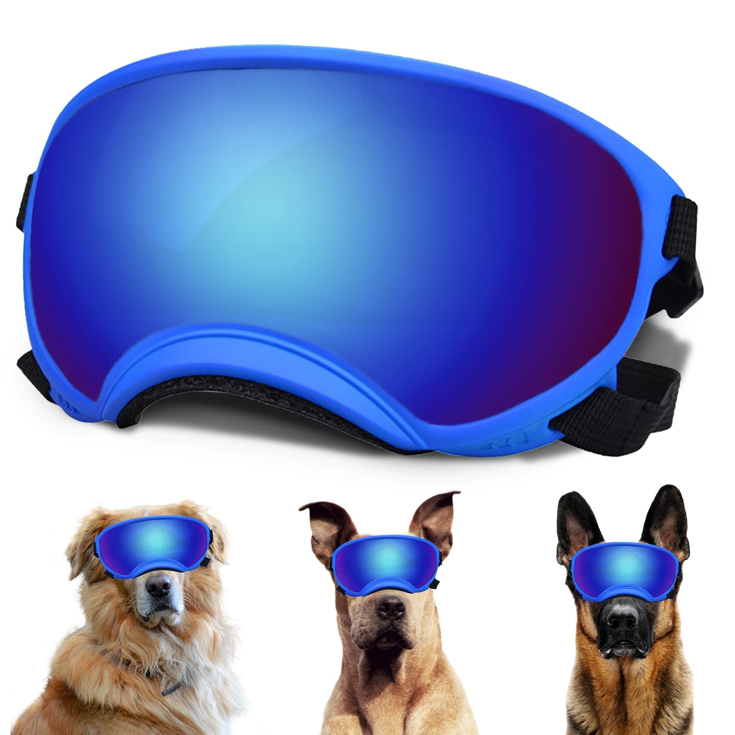 Large Dog Sunglasses, Dog Goggles with Adjustable Strap UV Protection Winproof Dog Puppy Sunglasses, Suitable for Medium-Large Dog Pet Glasses, Dogs Eyes Protection