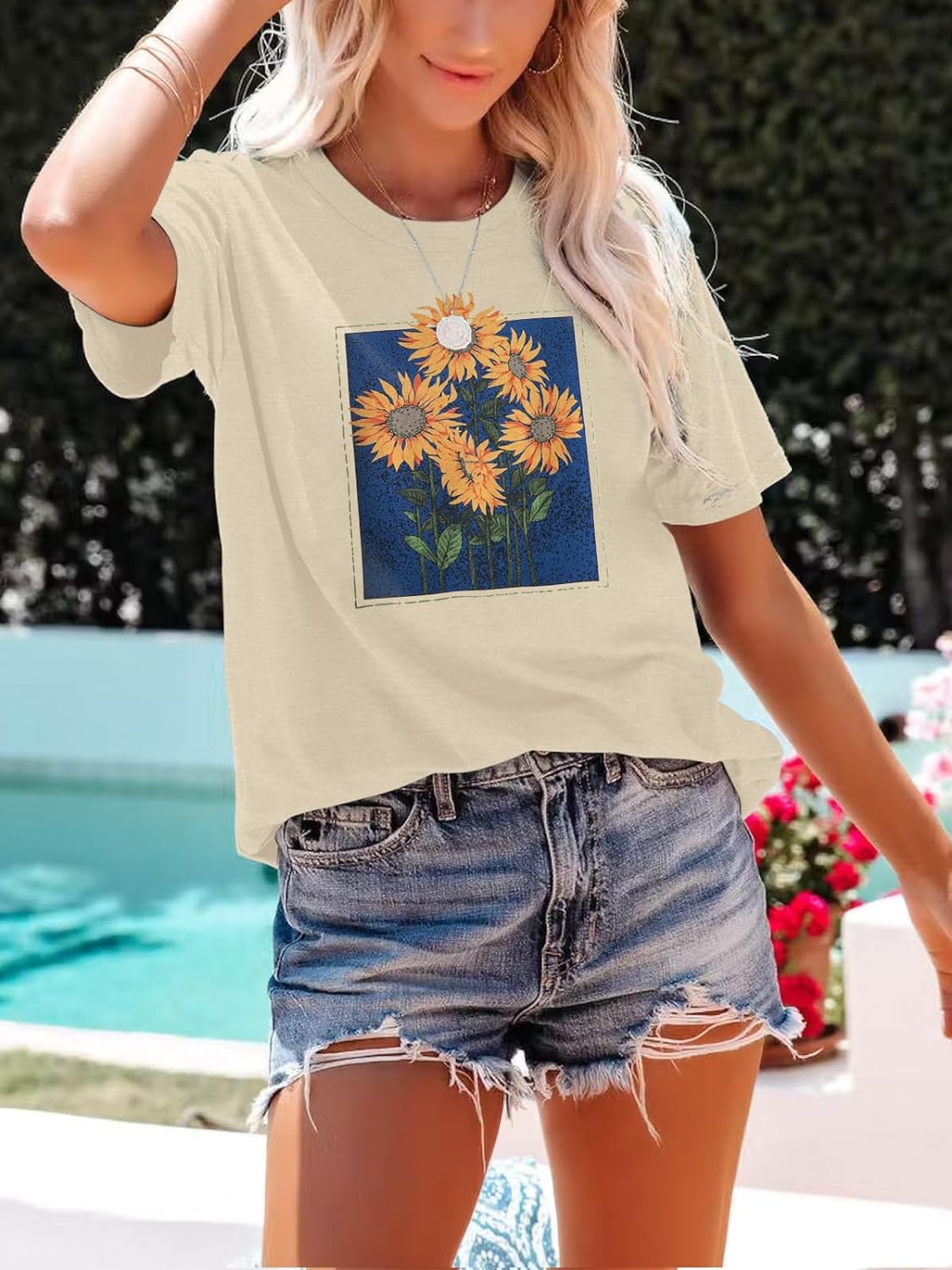 Anbech Womens Dandelion Graphic T-Shirts Teen Girls Cute Sunflower Trendy Clothes Casual Tee Tops